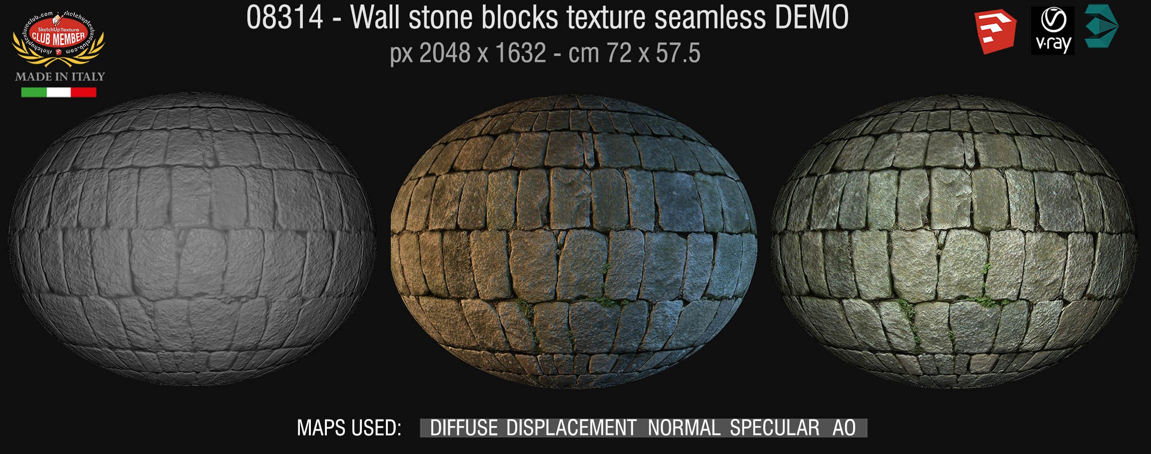 08314 HR Wall stone with regular blocks texture + maps DEMO
