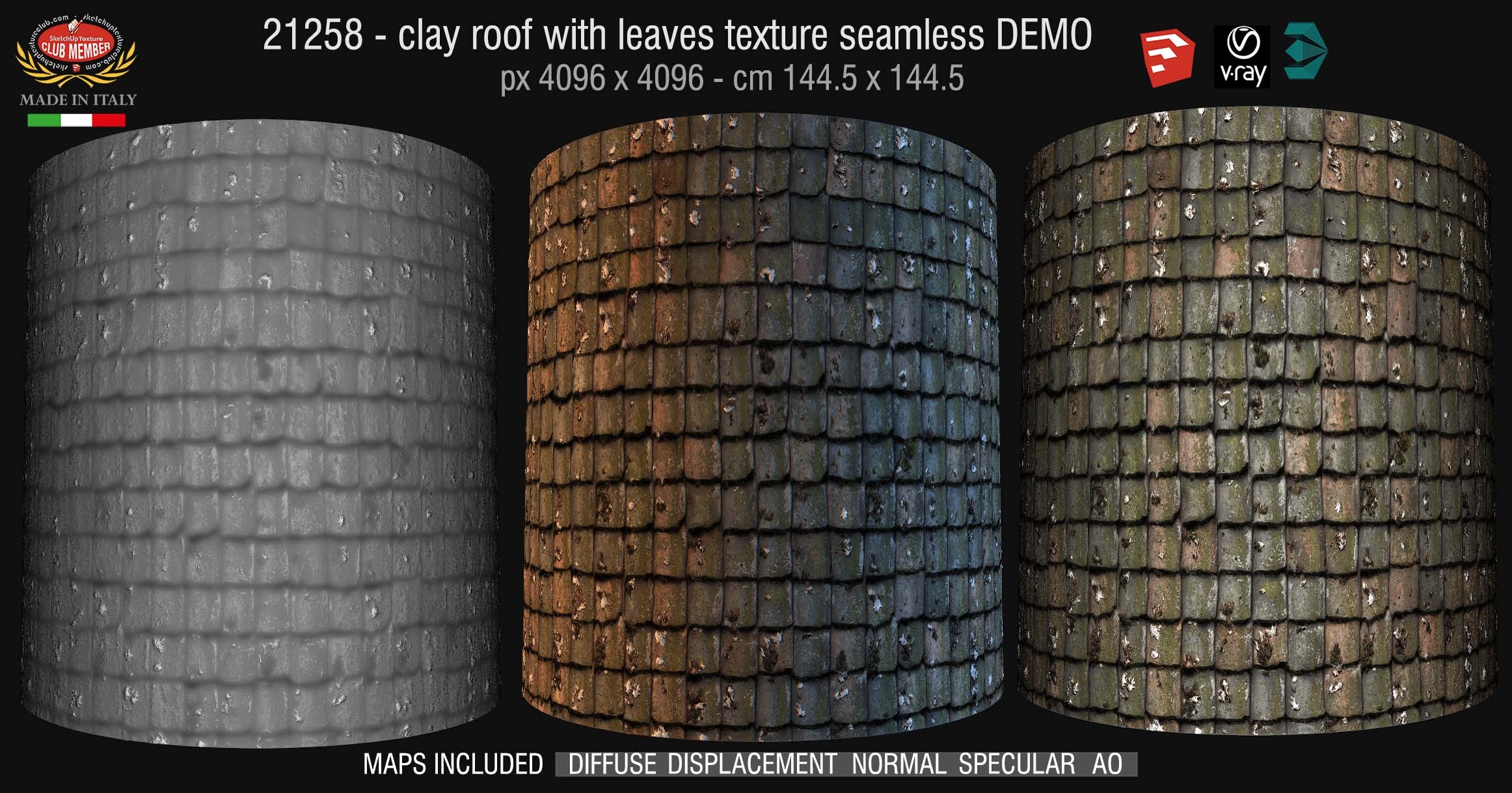 21258 Clay roof with leaves texture + maps DEMO