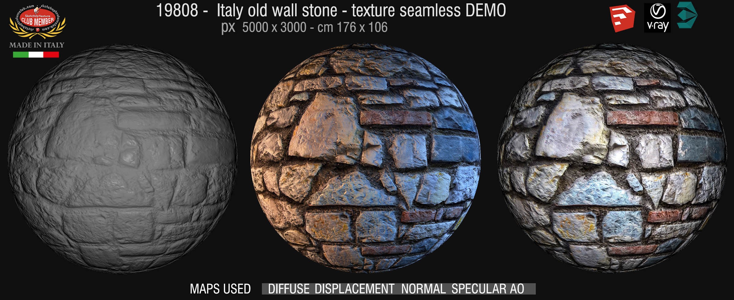 19808 Italy old wall stone texture seamless + maps DEMO