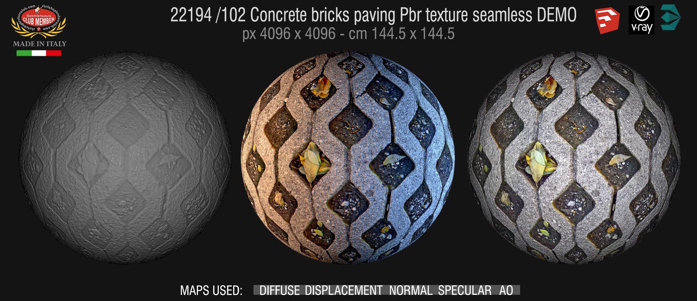 22194/102 Concrete bricks paving PBR texture seamless DEMO