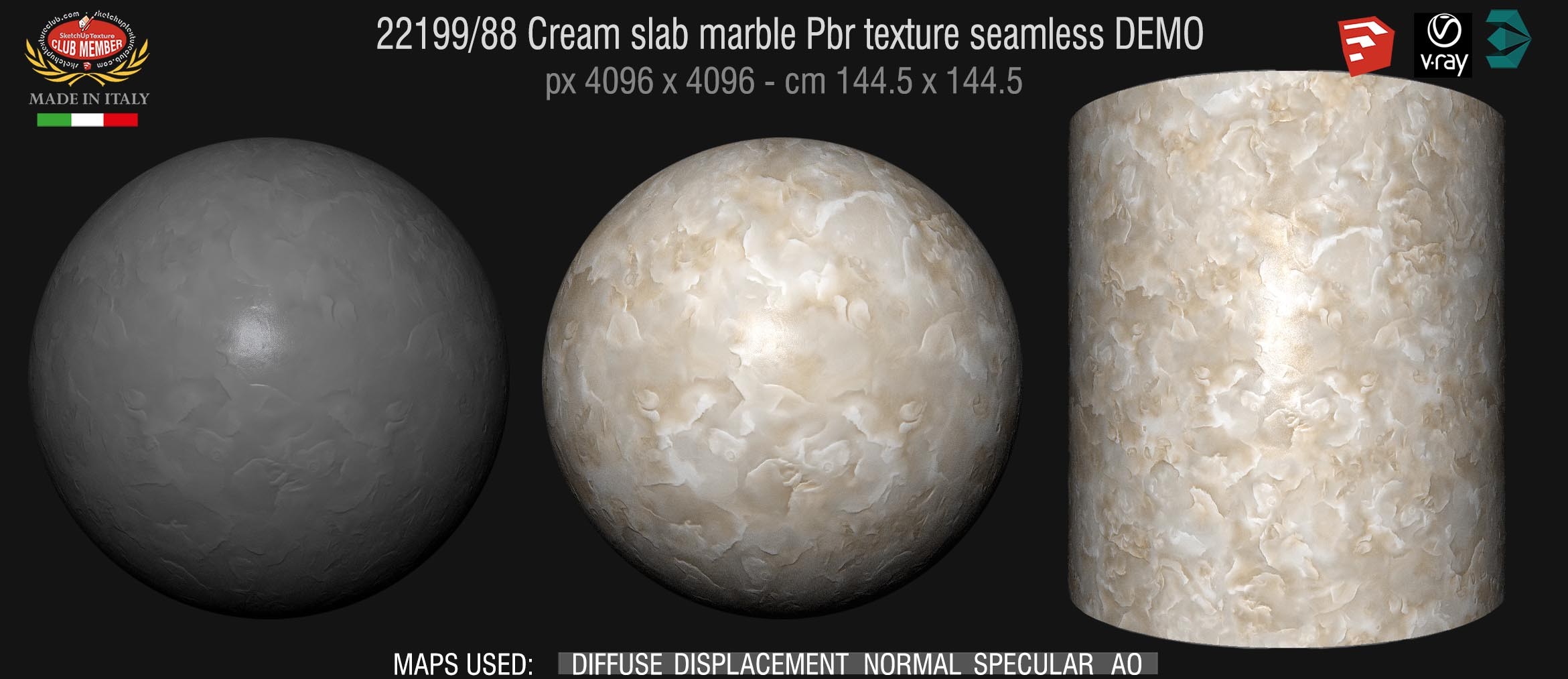 22199/88 Cream slab marble Pbr texture seamless DEMO