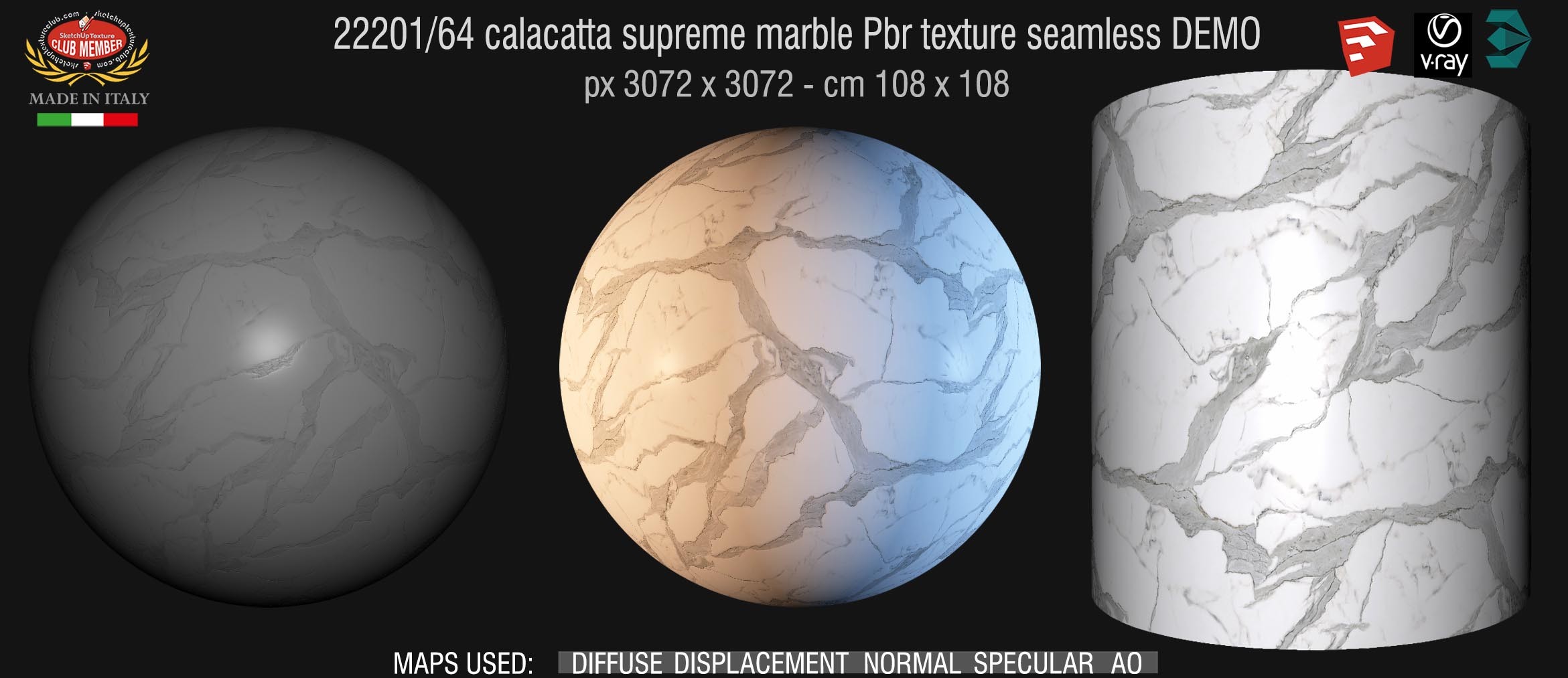 22201/64 calacatta supreme marble Pbr texture seamless DEMO