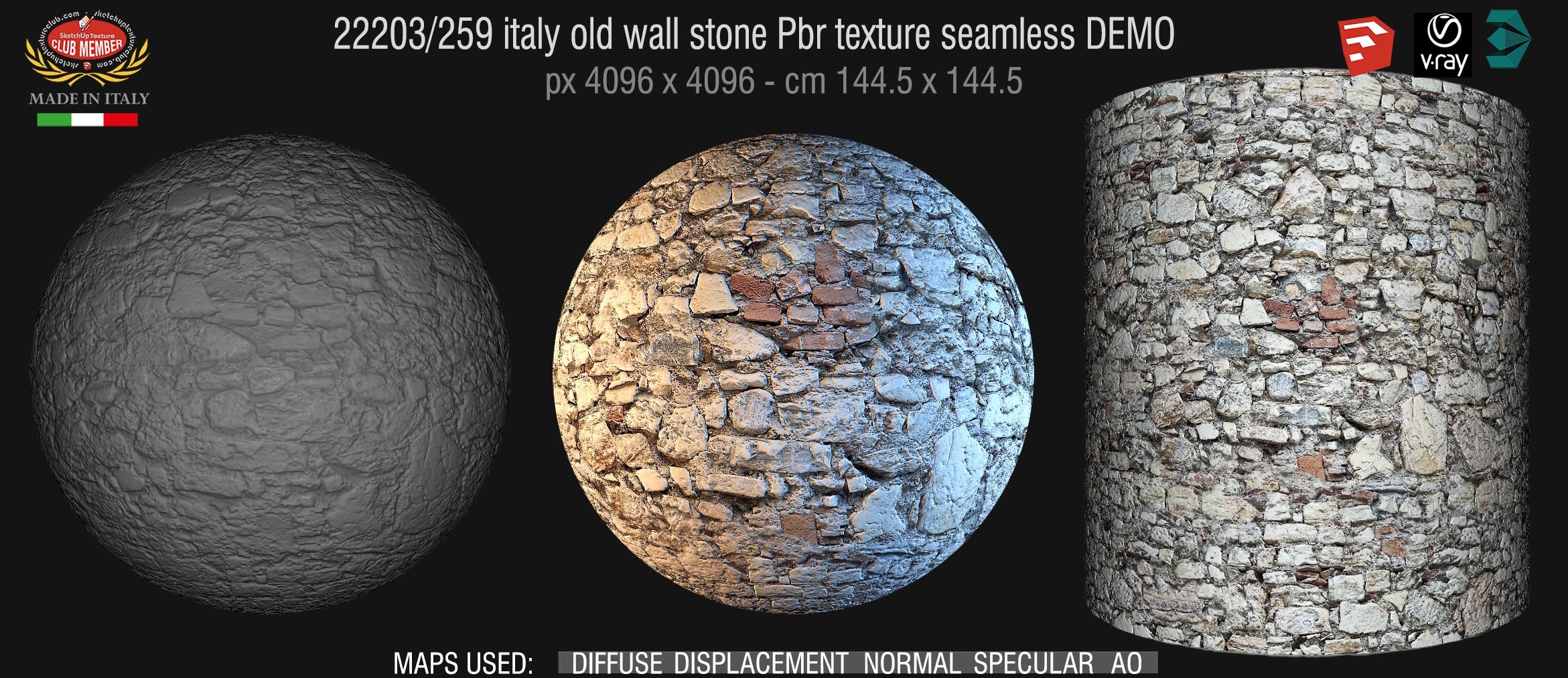 22203/259 italy old wall stone Pbr texture seamless DEMO