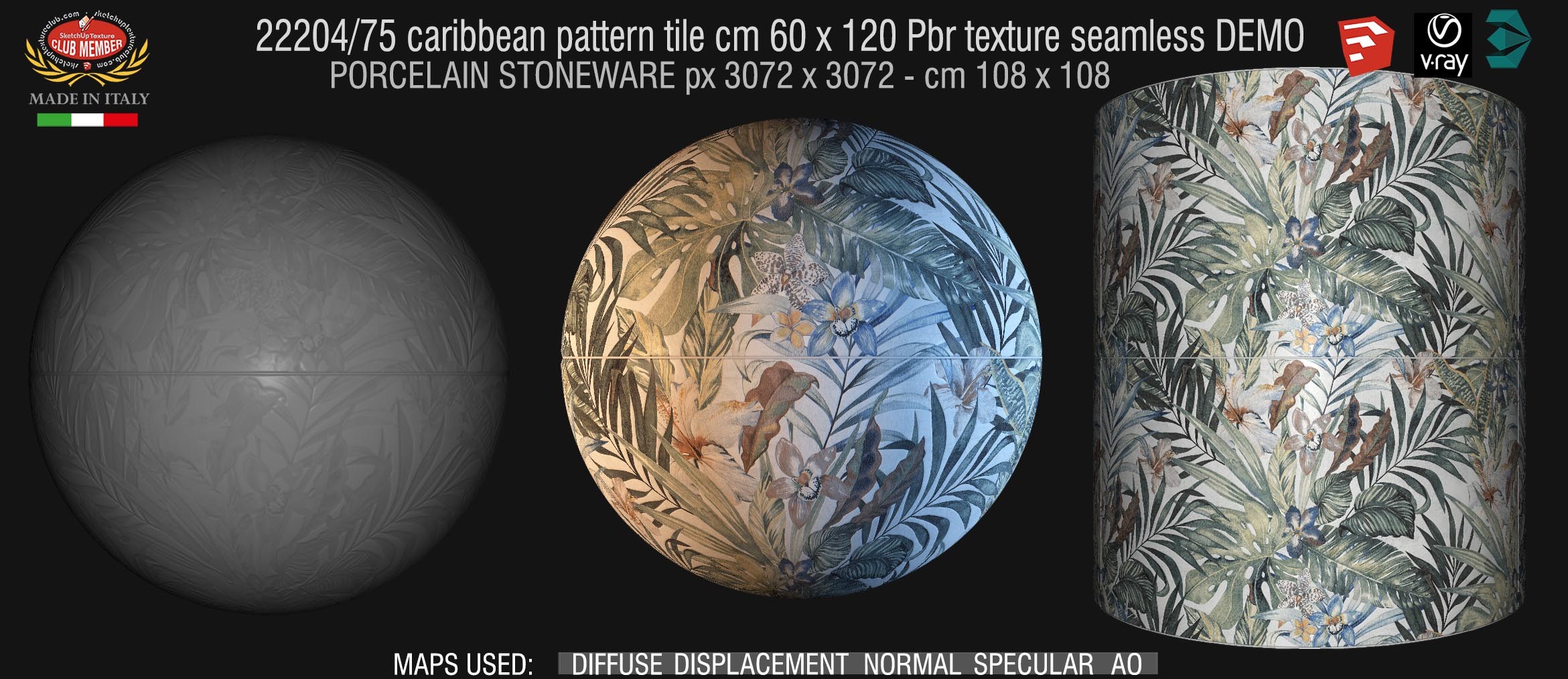 22204/75 PORCELAIN STONEWARE caribbean pattern tile cm 60 x 120 Pbr texture seamless DEMO -