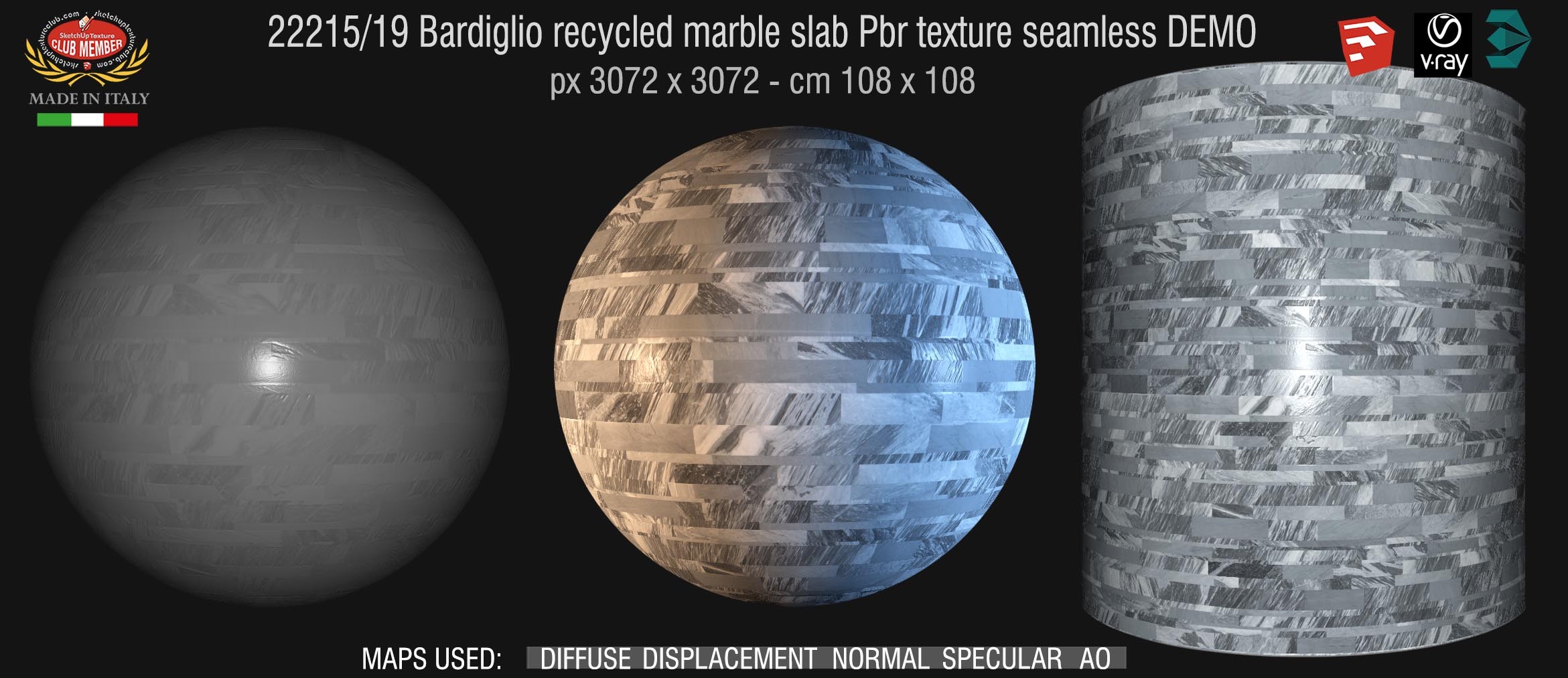 22215_19 Bardiglio recycled marble slab Pbr texture seamless DEMO - Materials within an eco-sustainable cycle: the left over pieces deriving from the processing of marble and natural stone , are recycled and assembled in slabs