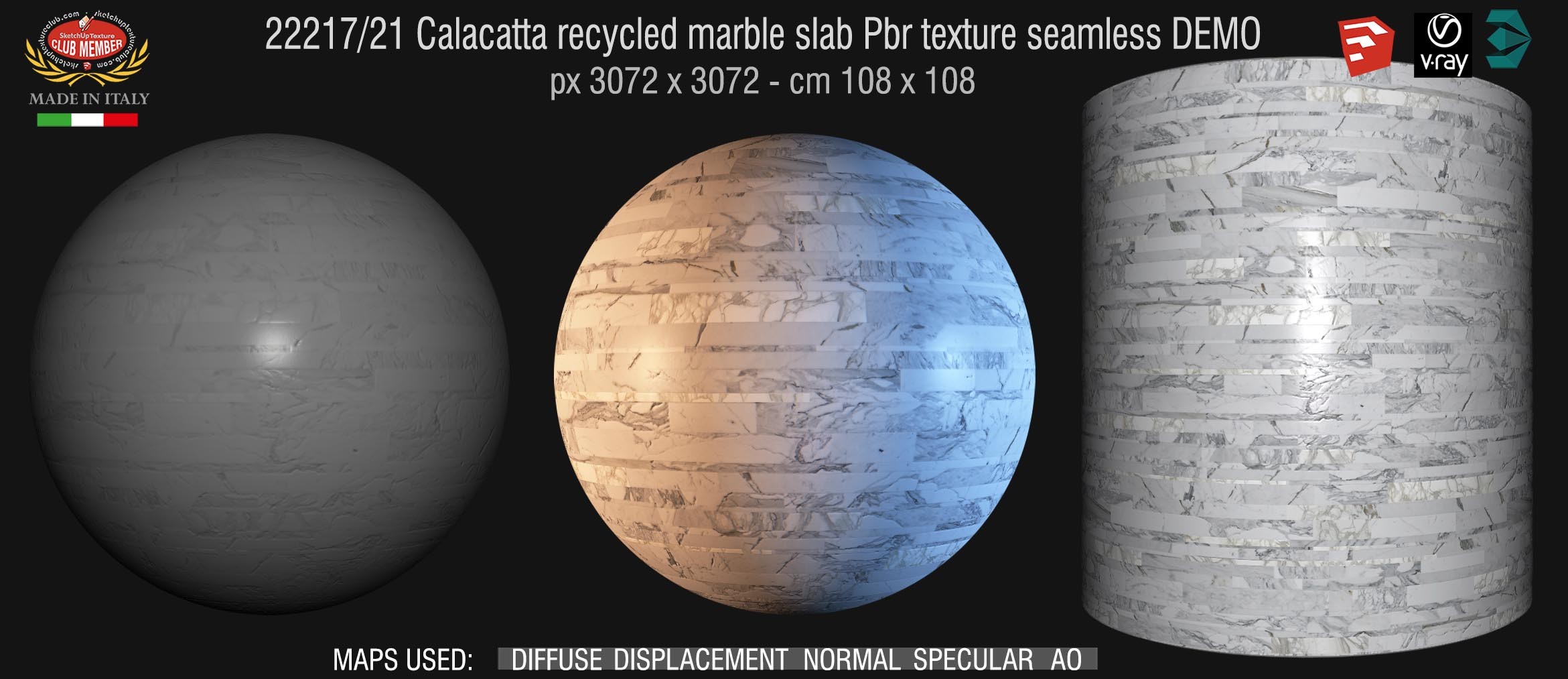22217_21 Calacatta recycled marble slab Pbr texture seamless DEMO -  Materials within an eco-sustainable cycle: the left over pieces deriving from the processing of marble and natural stone , are recycled and assembled in slabs