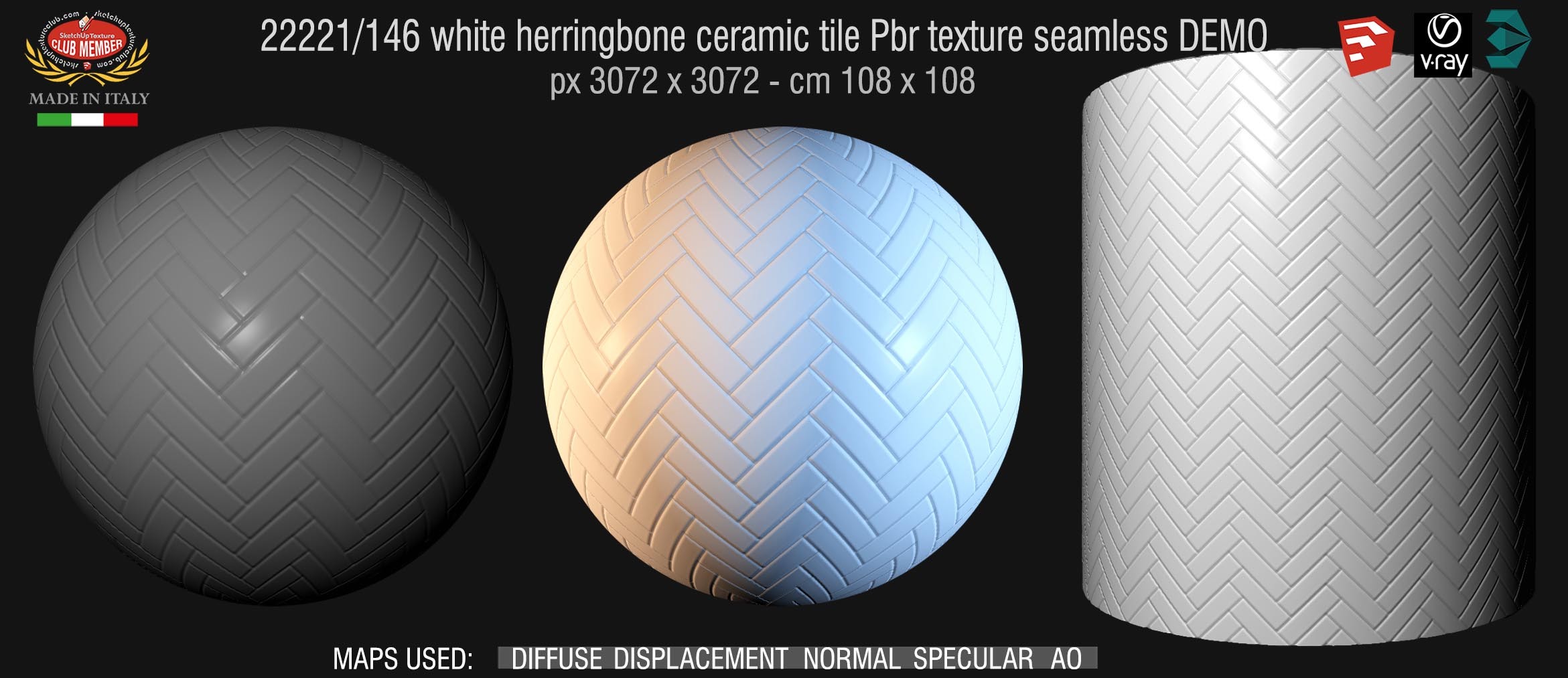 22221_146 white herringbone ceramic tile Pbr texture seamless DEMO