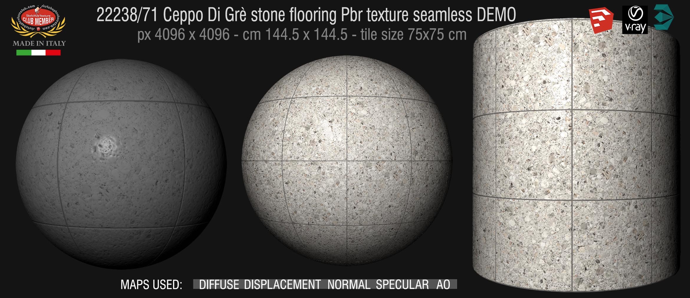 22238_71 Ceppo Di Grè stone flooring Pbr texture seamless DEMO - INTERIOR / OUTDOOR Paving - tile size 75x75 cm