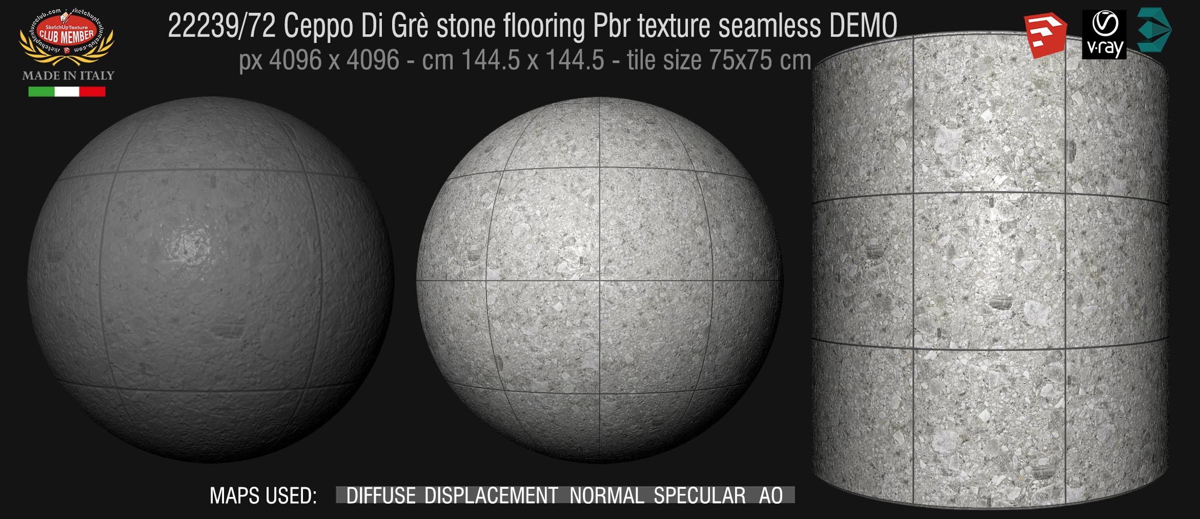 22239_72 Ceppo Di Grè stone flooring Pbr texture seamless DEMO - INTERIOR / OUTDOOR Paving - tile size 75x75 cm