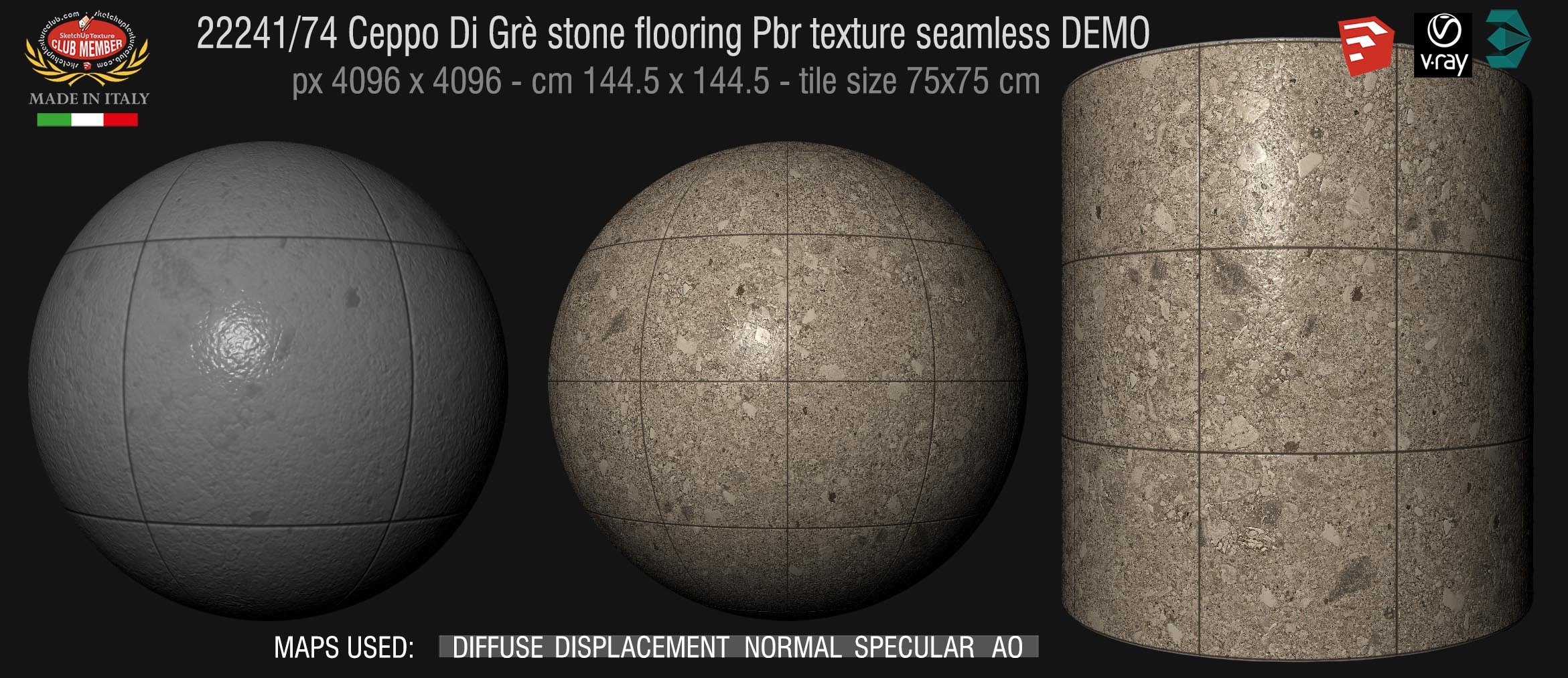 22241_74 Ceppo Di Grè stone flooring Pbr texture seamless DEMO - INTERIOR / OUTDOOR Paving - tile size 75x75 cm