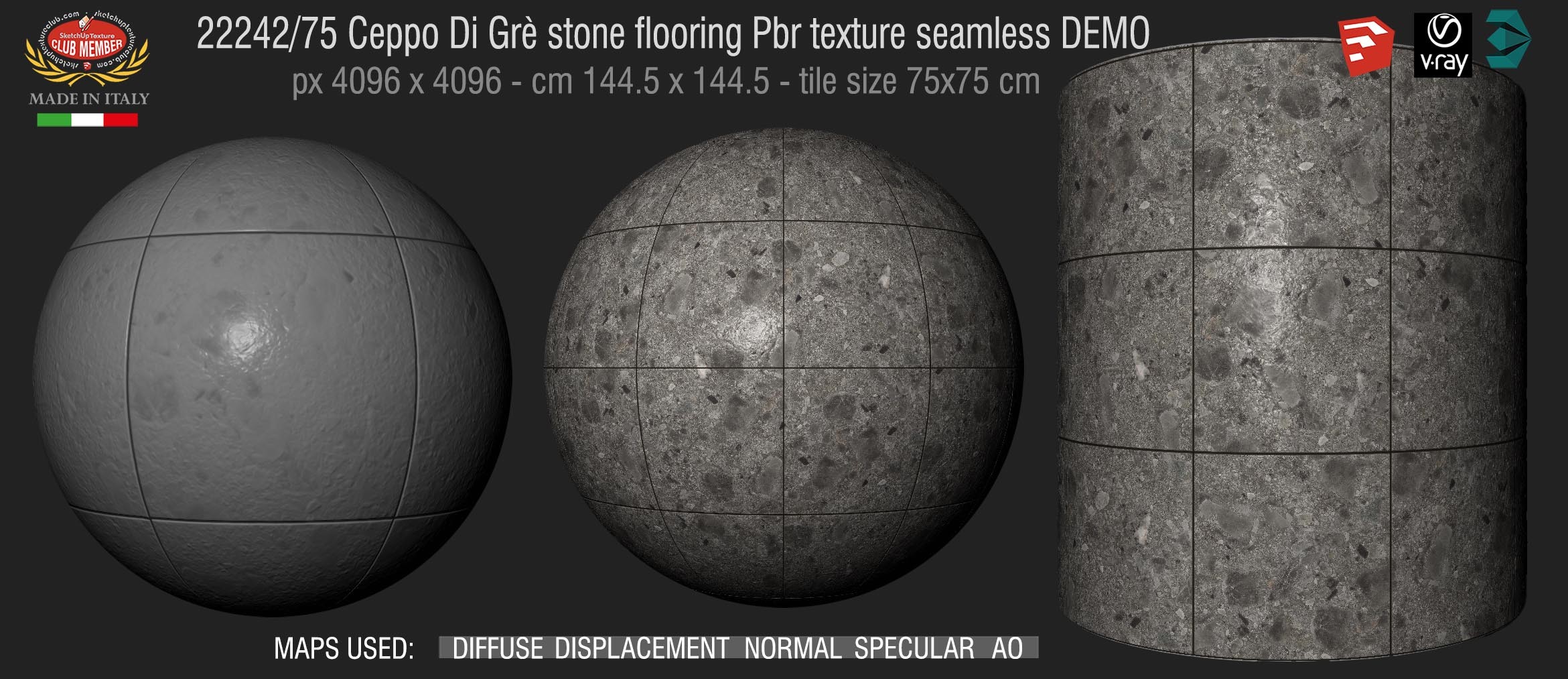 22242_75 Ceppo Di Grè stone flooring Pbr texture seamless DEMO - INTERIOR / OUTDOOR Paving - tile size 75x75 cm