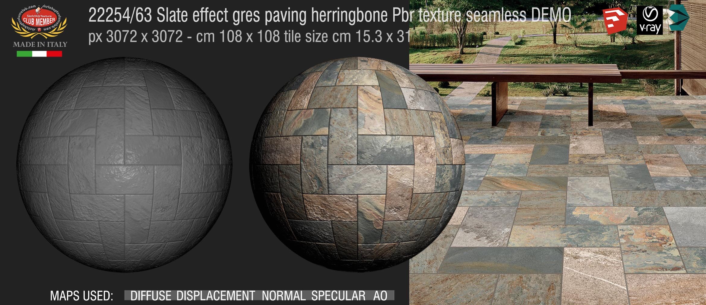 22254_63 Slate effect gres paving herringbone Pbr texture seamless DEMO