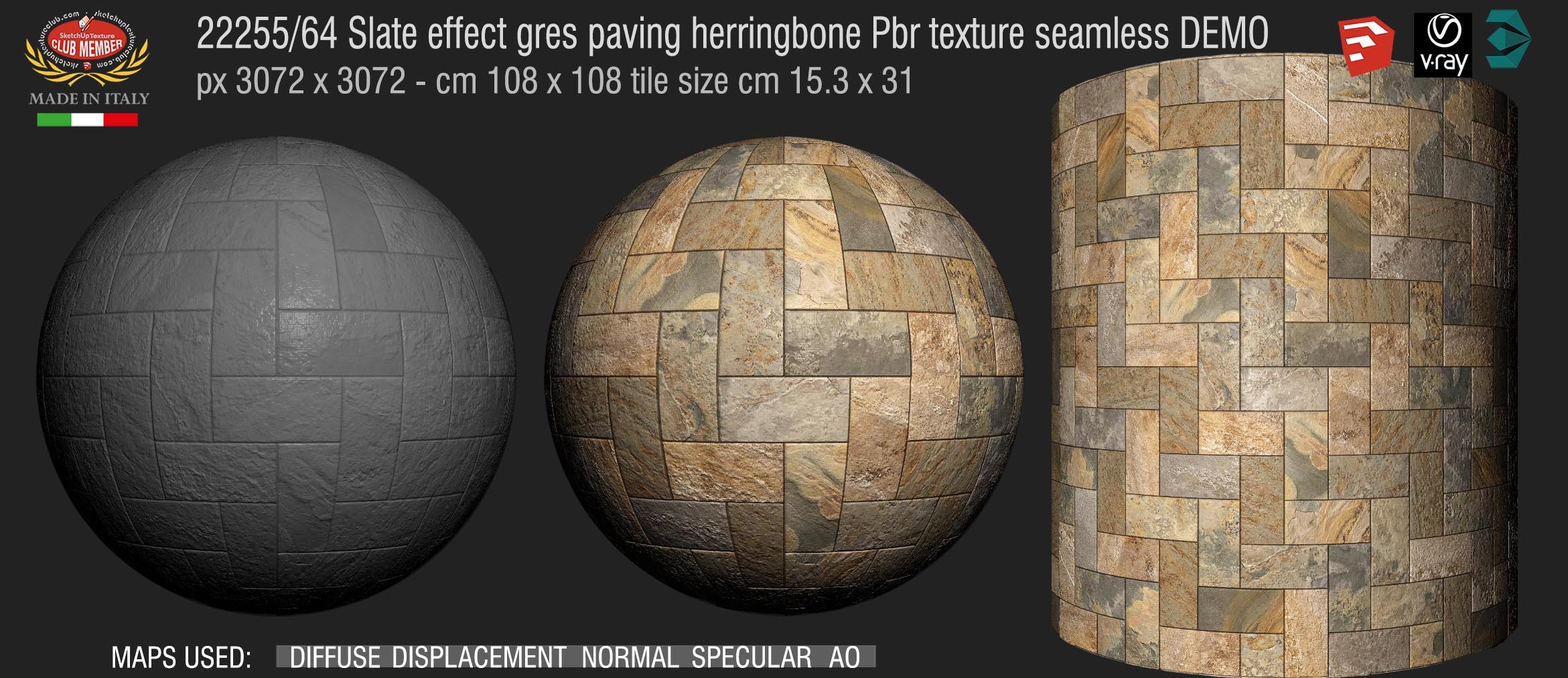 22255_64 Slate effect gres paving herringbone Pbr texture seamless DEMO