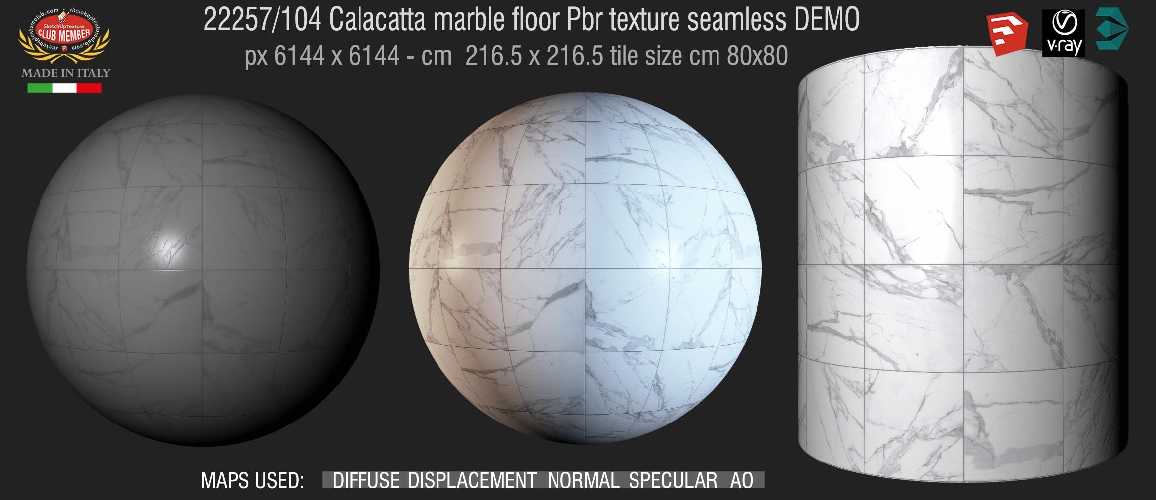 22257_104 Calacatta marble floor Pbr texture seamless DEMO - tile size cm 80x80