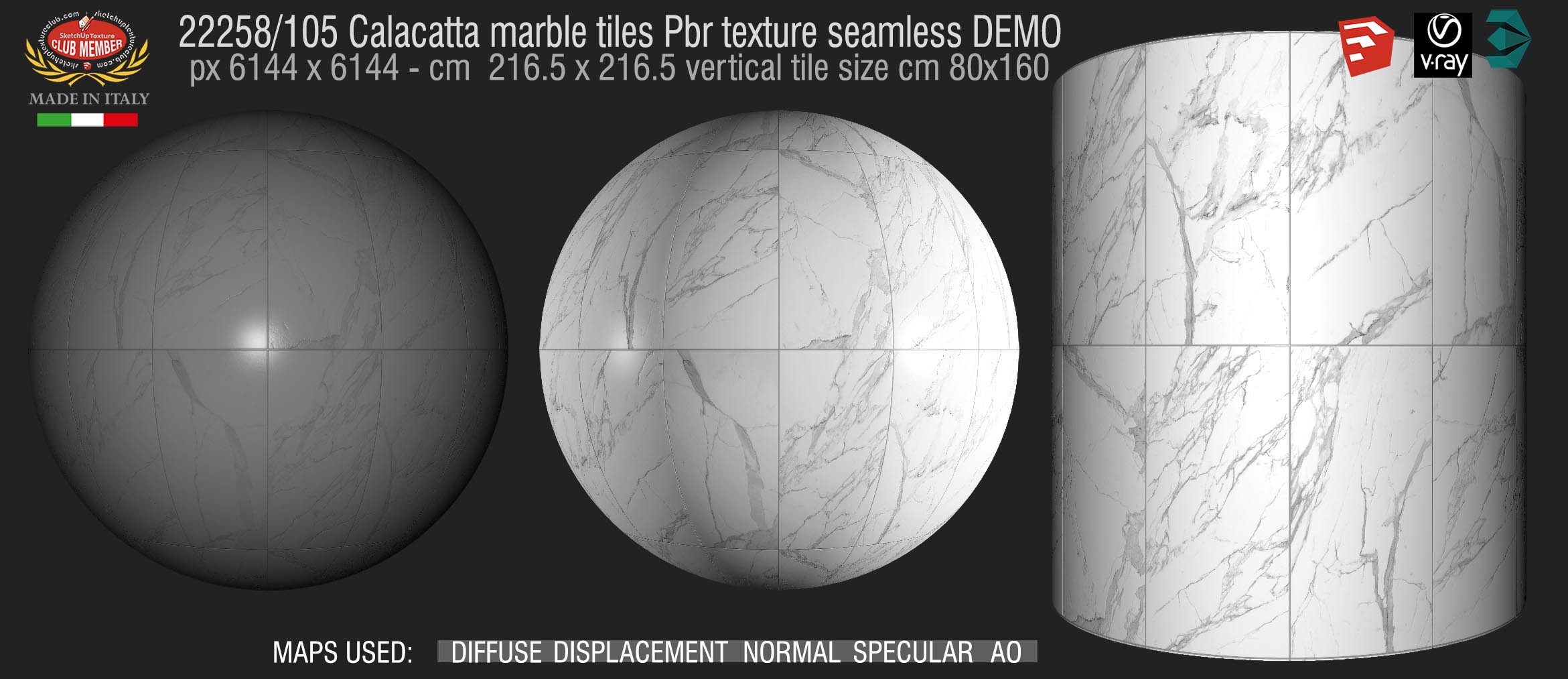 22258_105 Calacatta marble tiles Pbr texture seamless DEMO