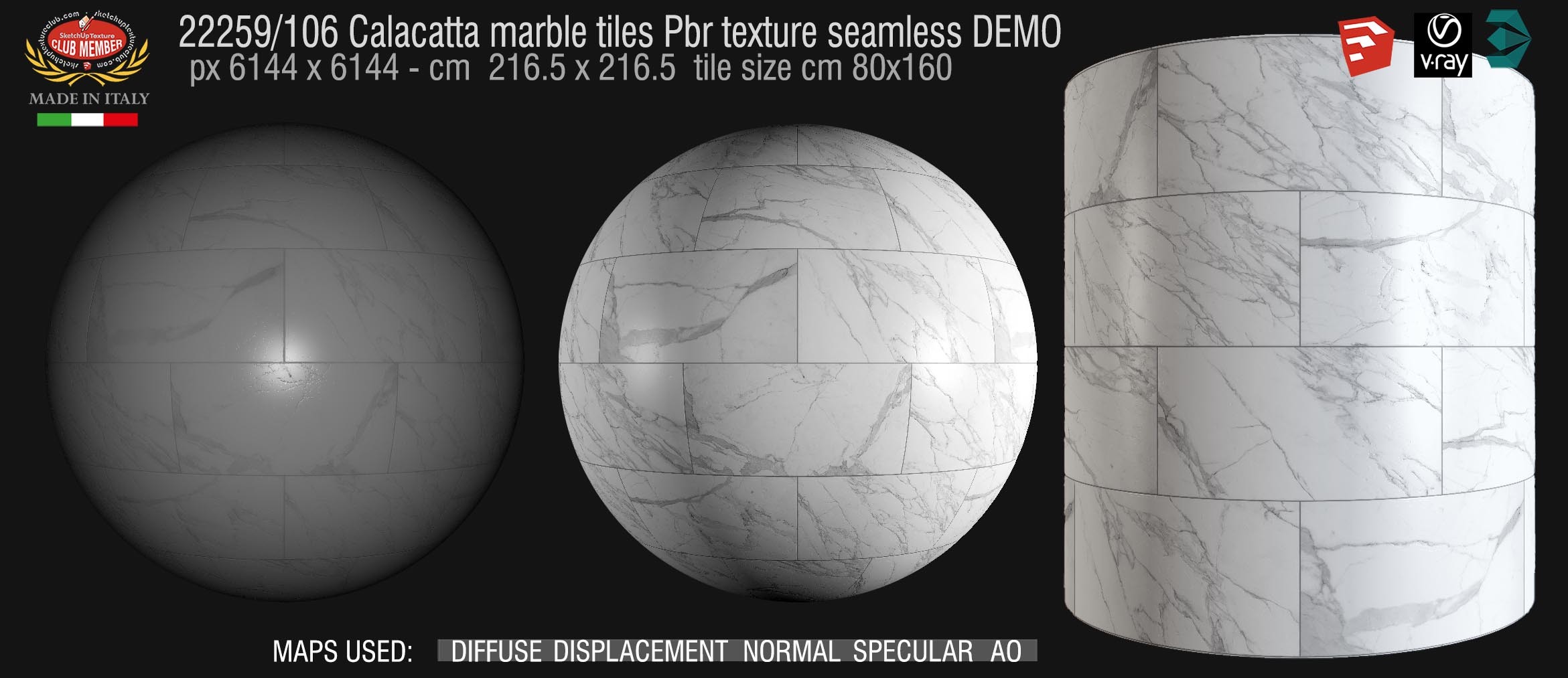 22259_106 Calacatta marble tiles Pbr texture seamless DEMO