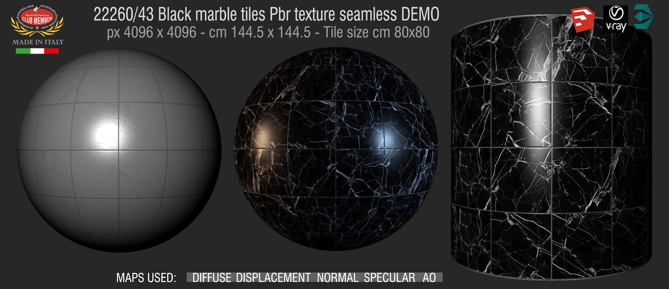 22260_43 Black marble tiles Pbr texture seamless DEMO