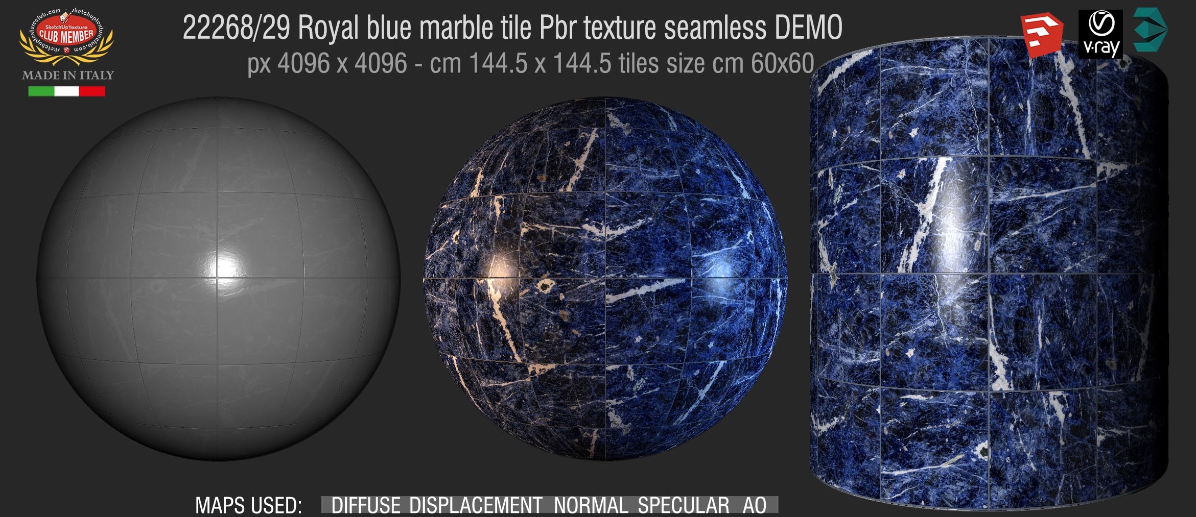 22268_29 Royal blue marble tile Pbr texture seamless DEMO