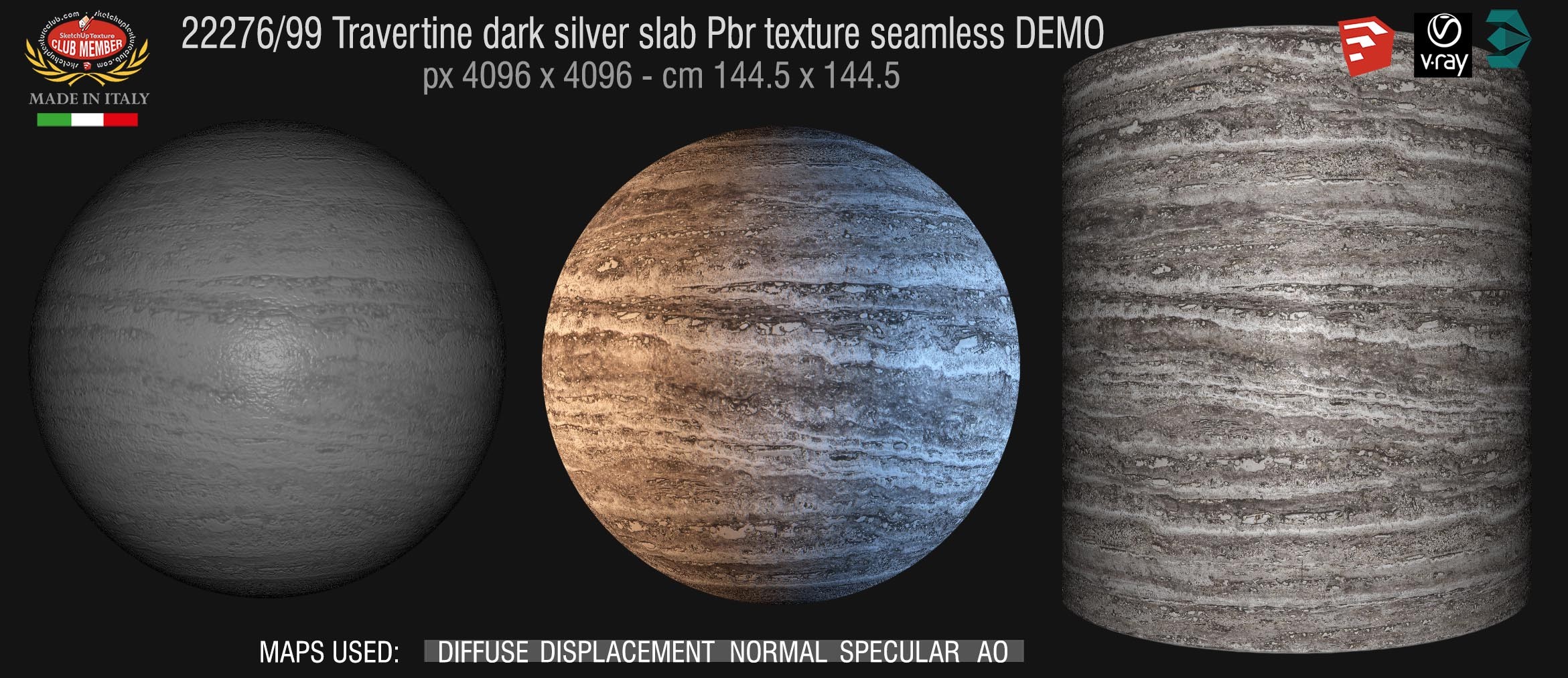 22276_99 Travertine dark silver slab Pbr texture seamless DEMO