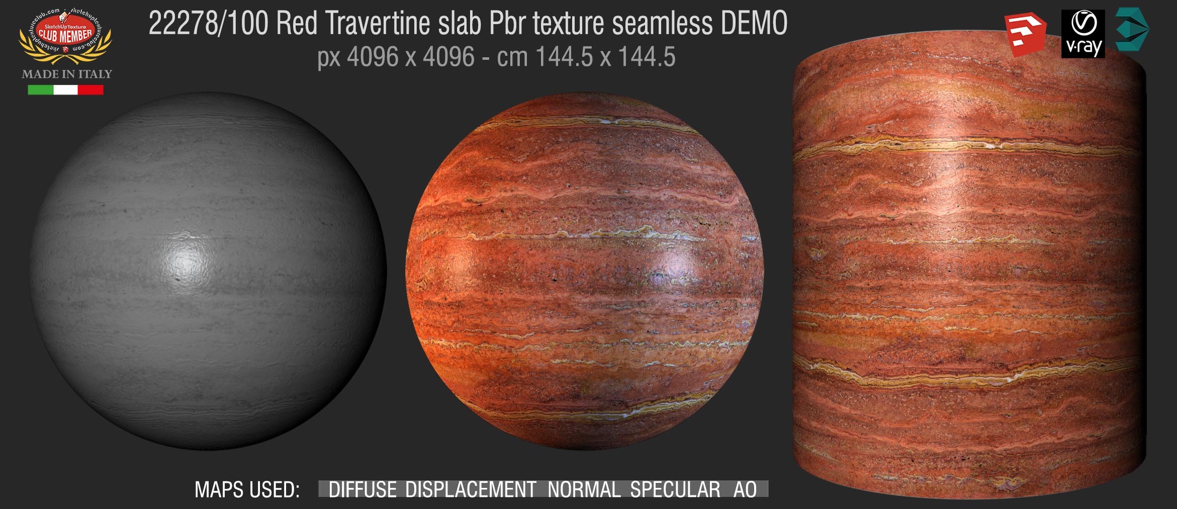 22278_100 Red Travertine slab Pbr texture seamless DEMO