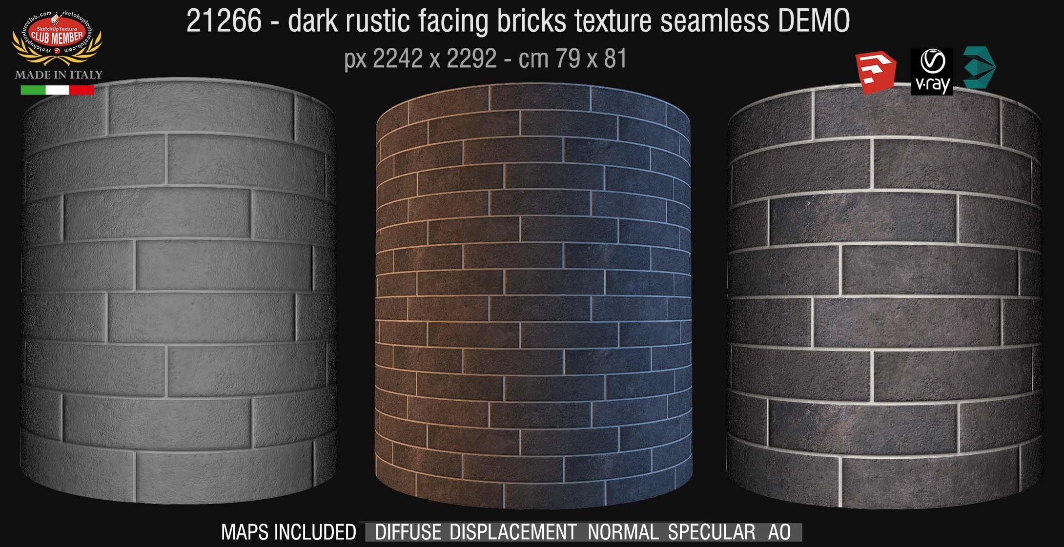 21266  Dark rustic facing bricks texture + maps DEMO