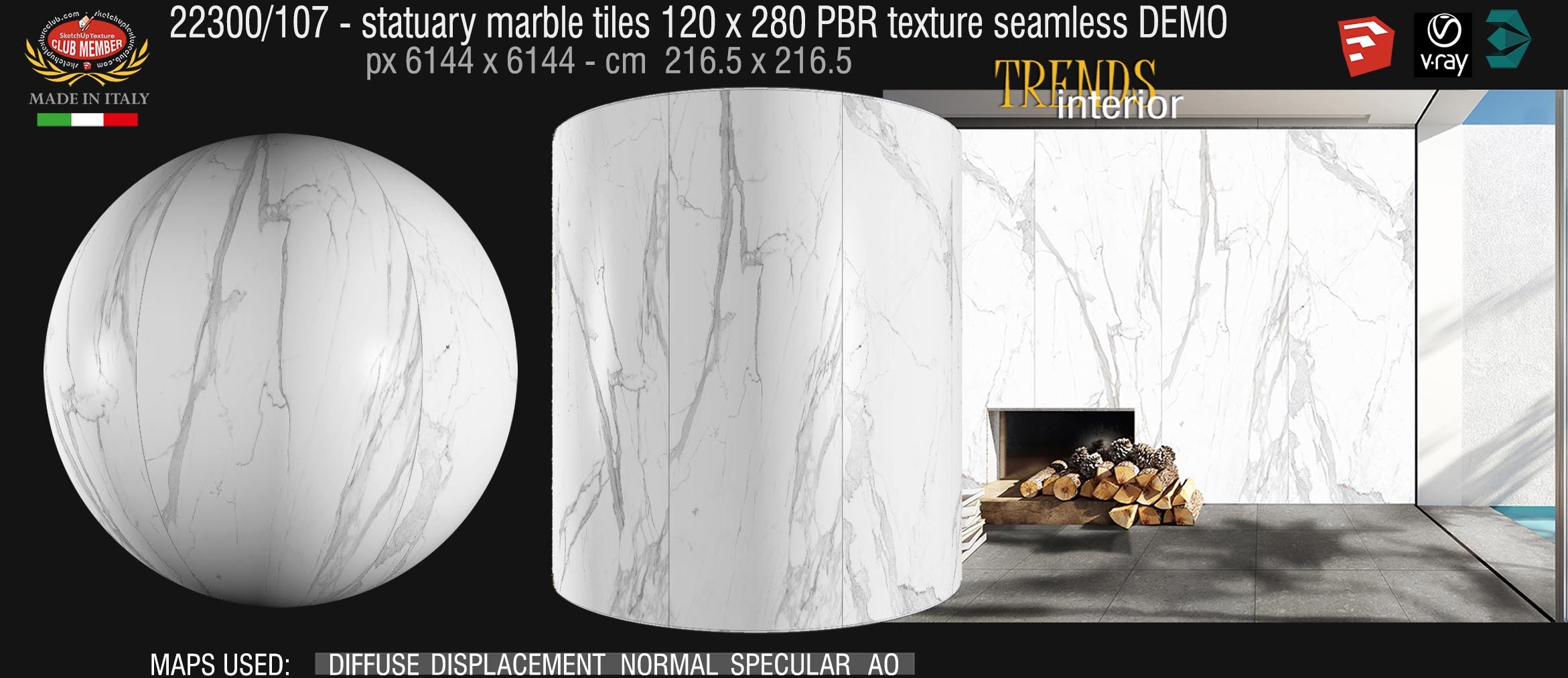 22300_107 Statuary marble tiles 120 x 280 PBR texture seamless DEMO