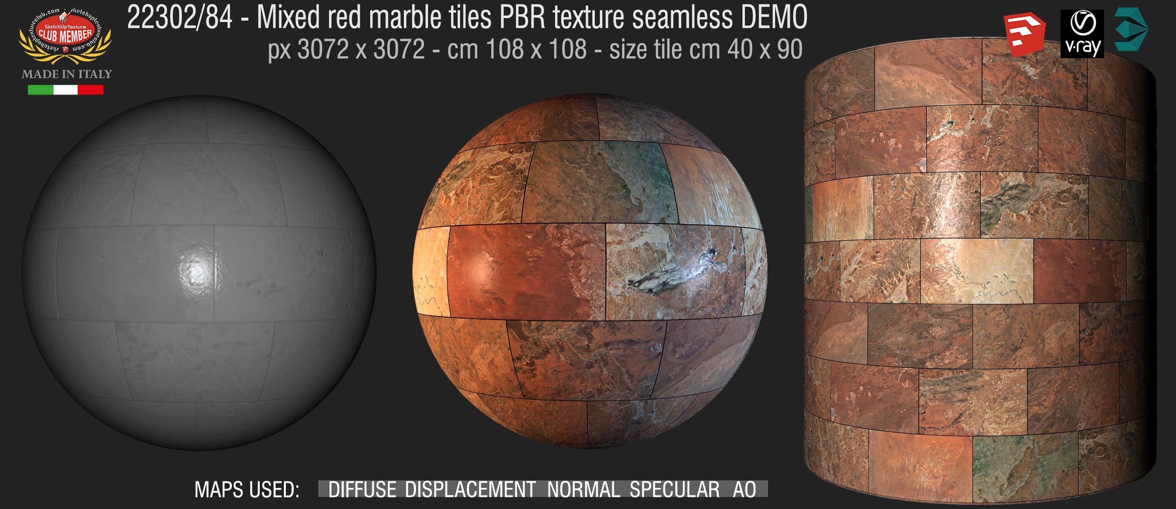 22302_84 Mixed red marble tiles PBR texture seamless DEMO