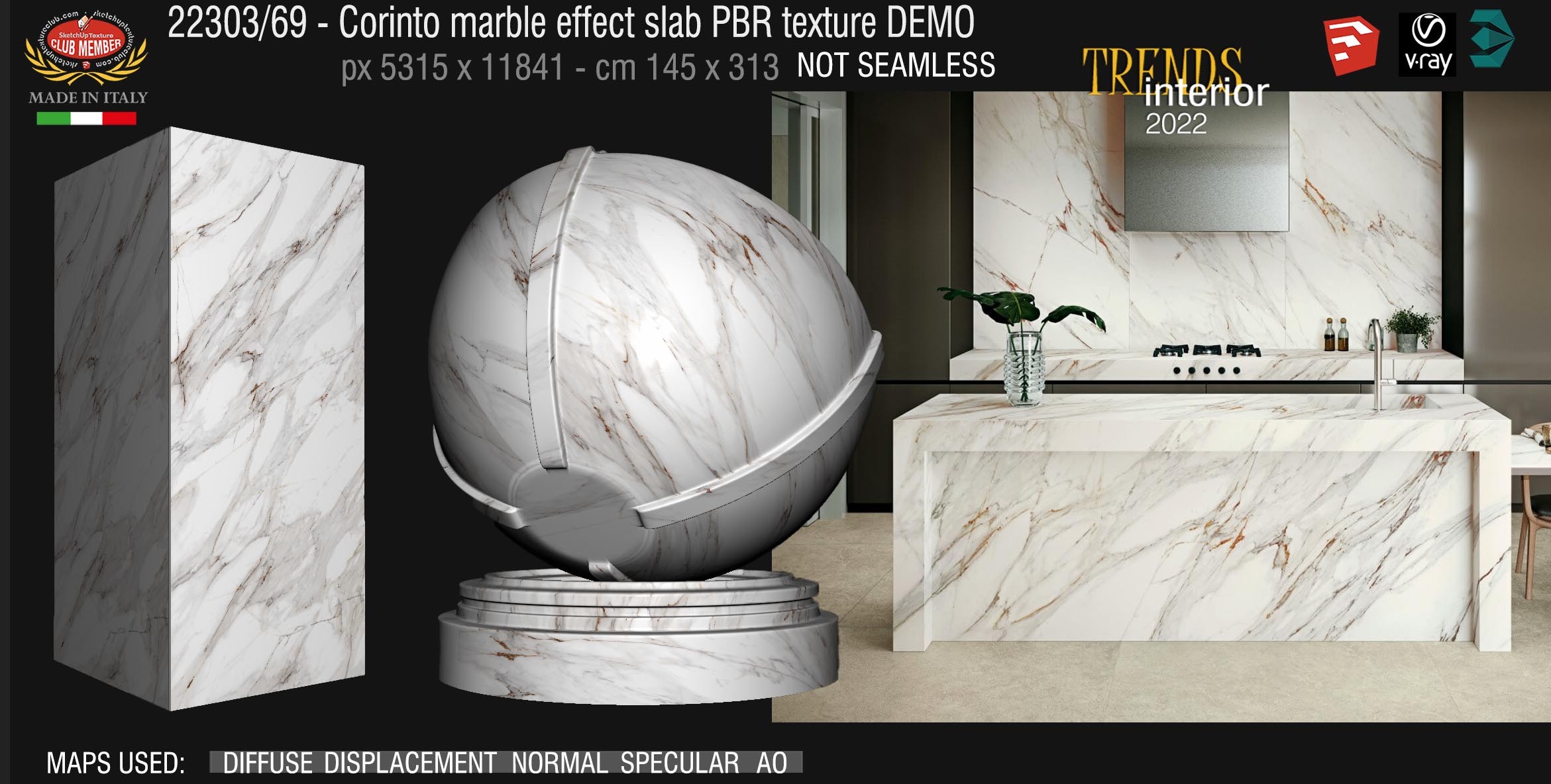 22303_69 Corinto marble effect slab PBR texture DEMO
