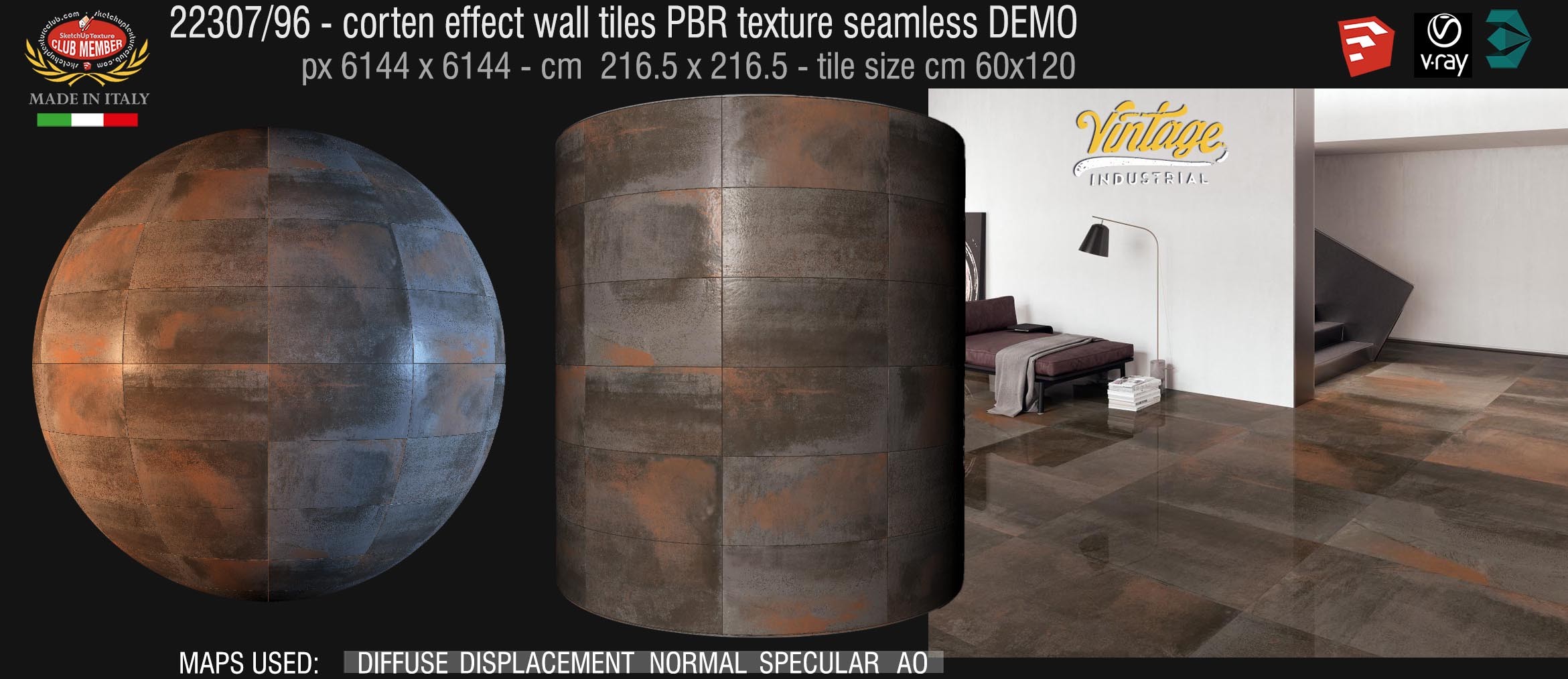 22307_96 corten effect wall tiles PBR texture seamless DEMO