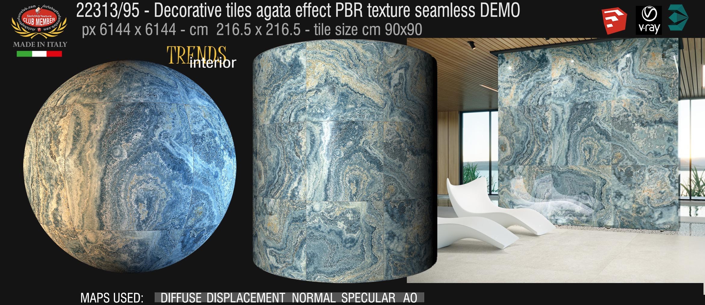 22313/95 - Decorative tiles agata effect PBR texture seamless DEMO