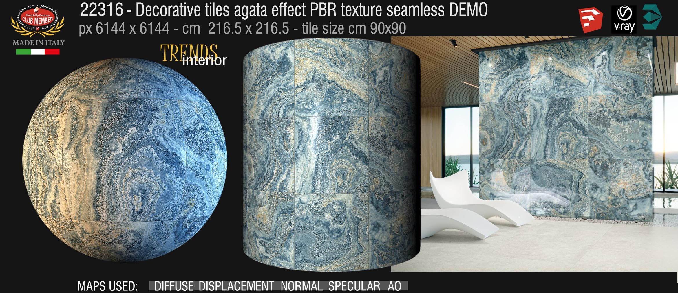 22316_30 Decorative tiles agata effect PBR texture seamless DEMO