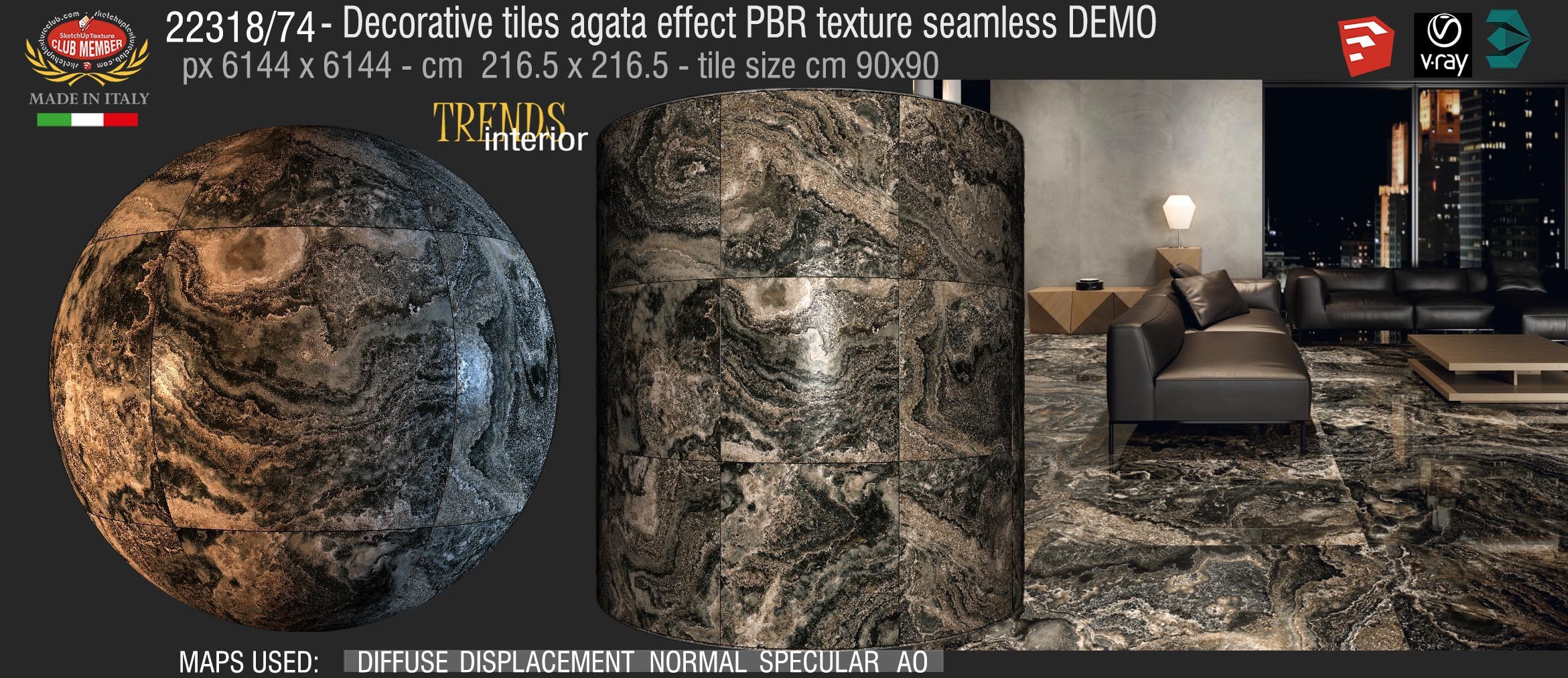 22318_74 Decorative tiles agata effect PBR texture seamless DEMO