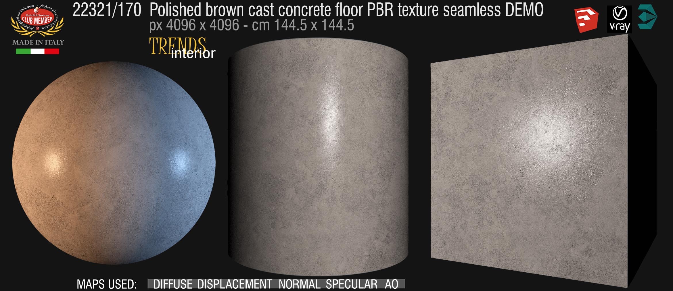 22321_170 Polished brown cast concrete floor PBR texture seamless DEMO