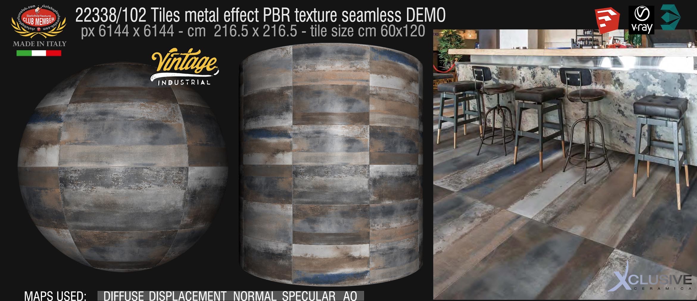 22338_102 Tiles metal effect PBR texture seamless DEMO