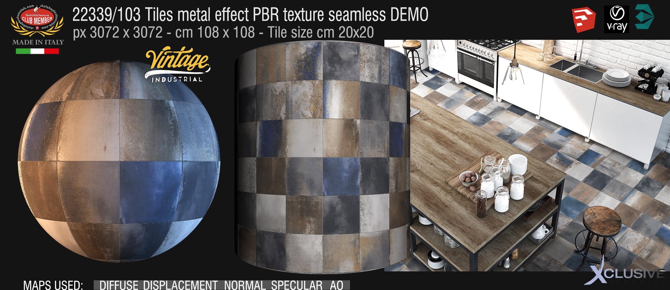 22339_103 Tiles metal effect PBR texture seamless DEMO
