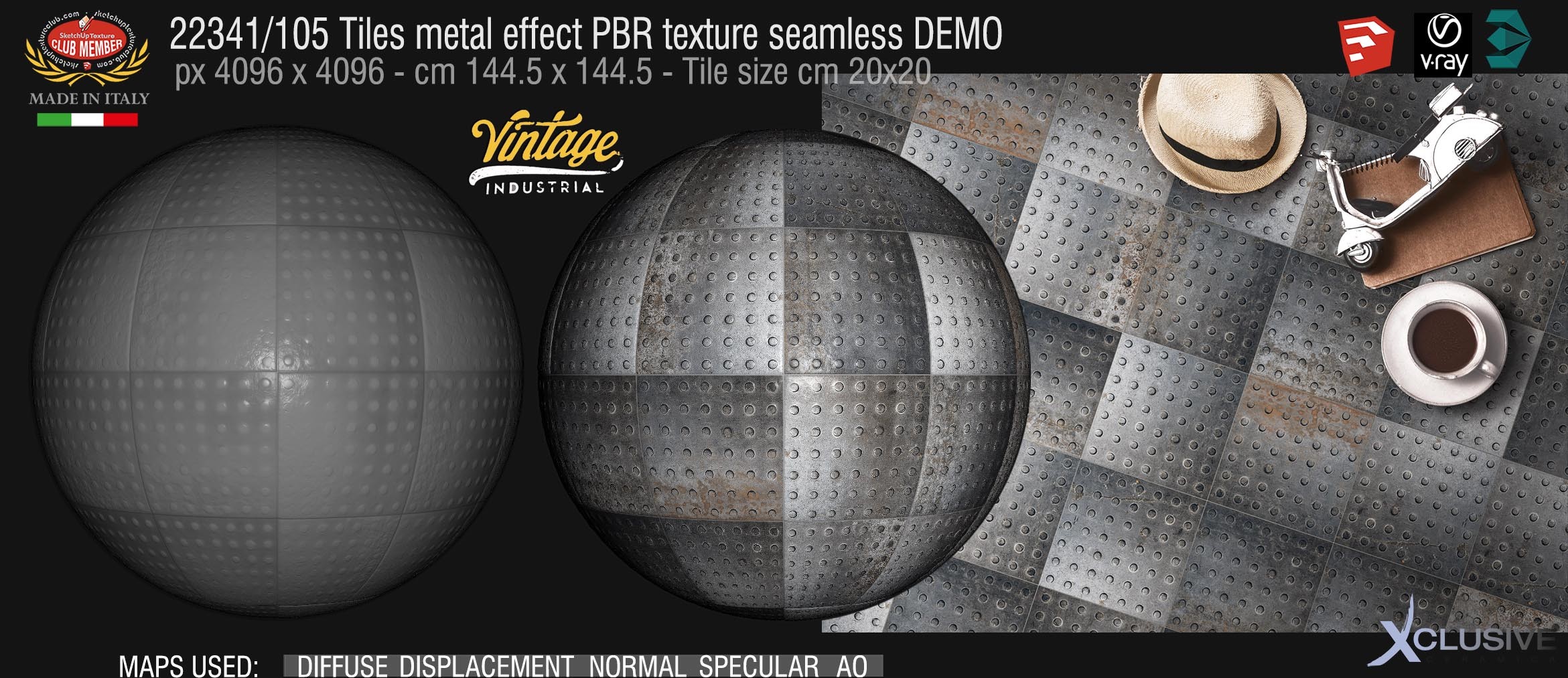 22341_105 Tiles metal effect PBR texture seamless DEMO