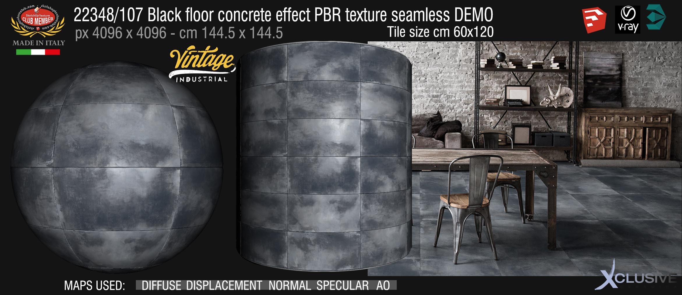 22348_107 Black floor concrete effect PBR texture seamless DEMO