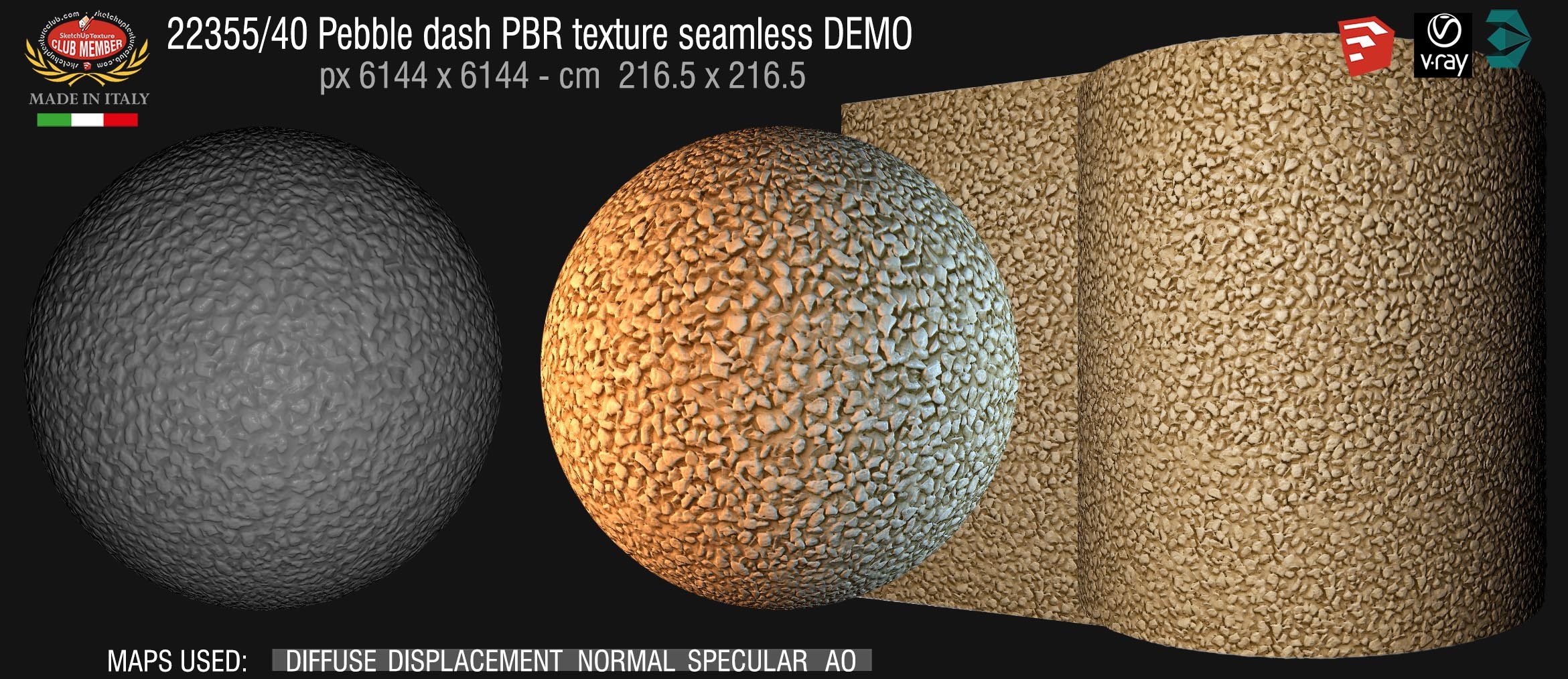 22355_40 Pebble dash PBR texture seamless DEMO