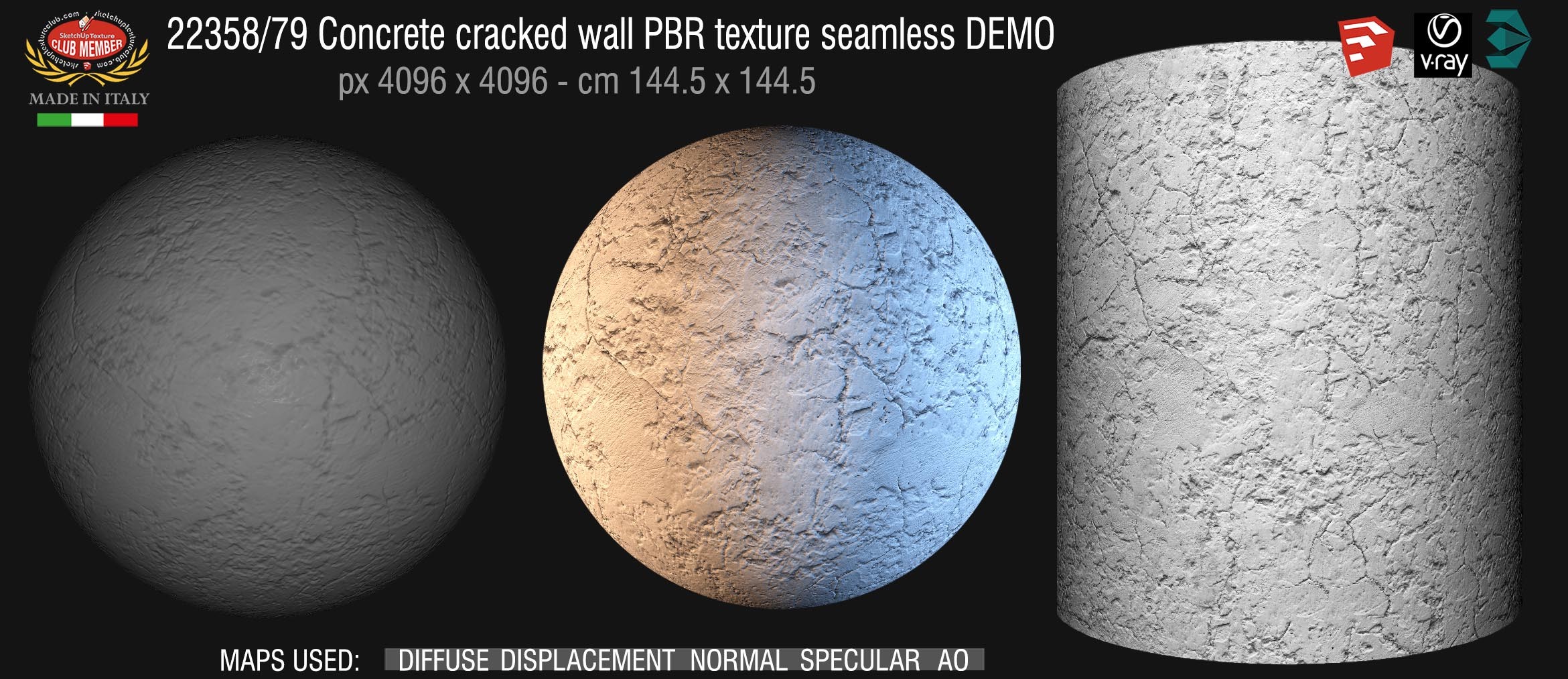 22358_79 Concrete cracked wall PBR texture seamless DEMO