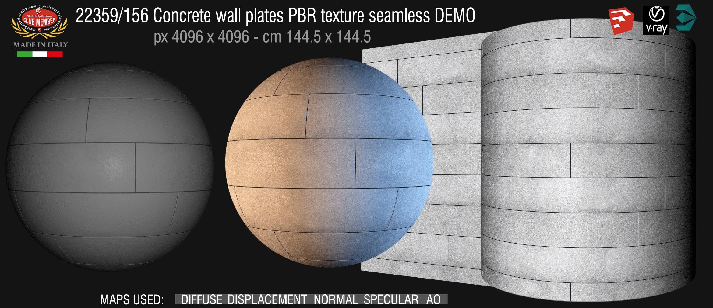 22359_156 Concrete wall plates PBR texture seamless DEMO