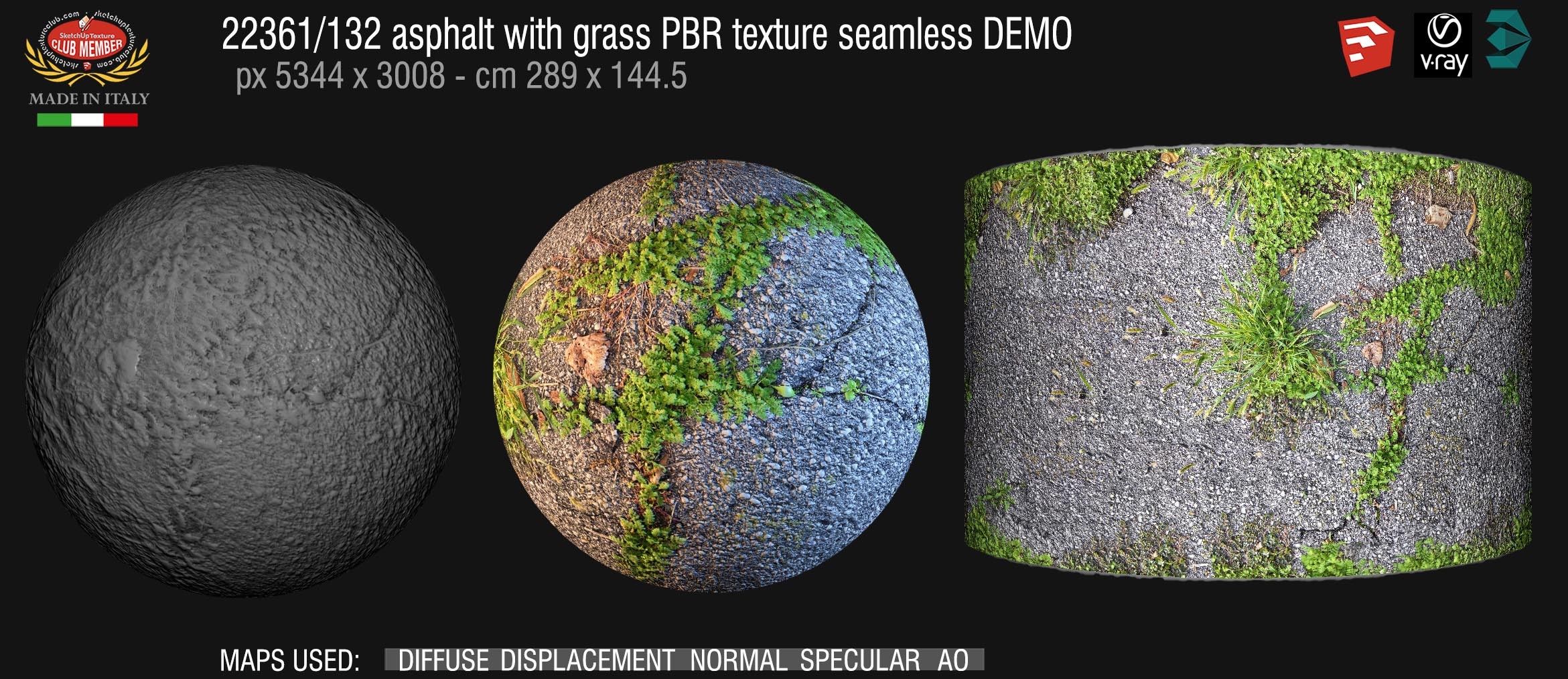 22361_132 asphalt with grass PBR texture seamless DEMO