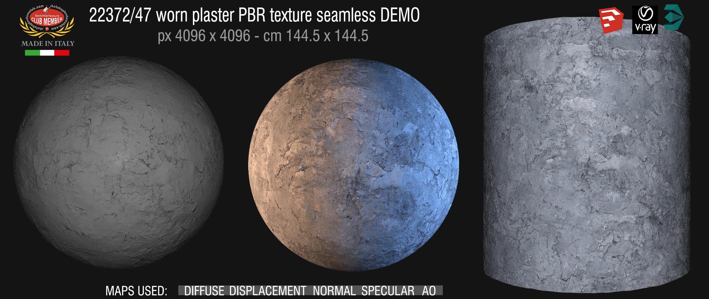 22372_47 worn plaster PBR texture seamless DEMO