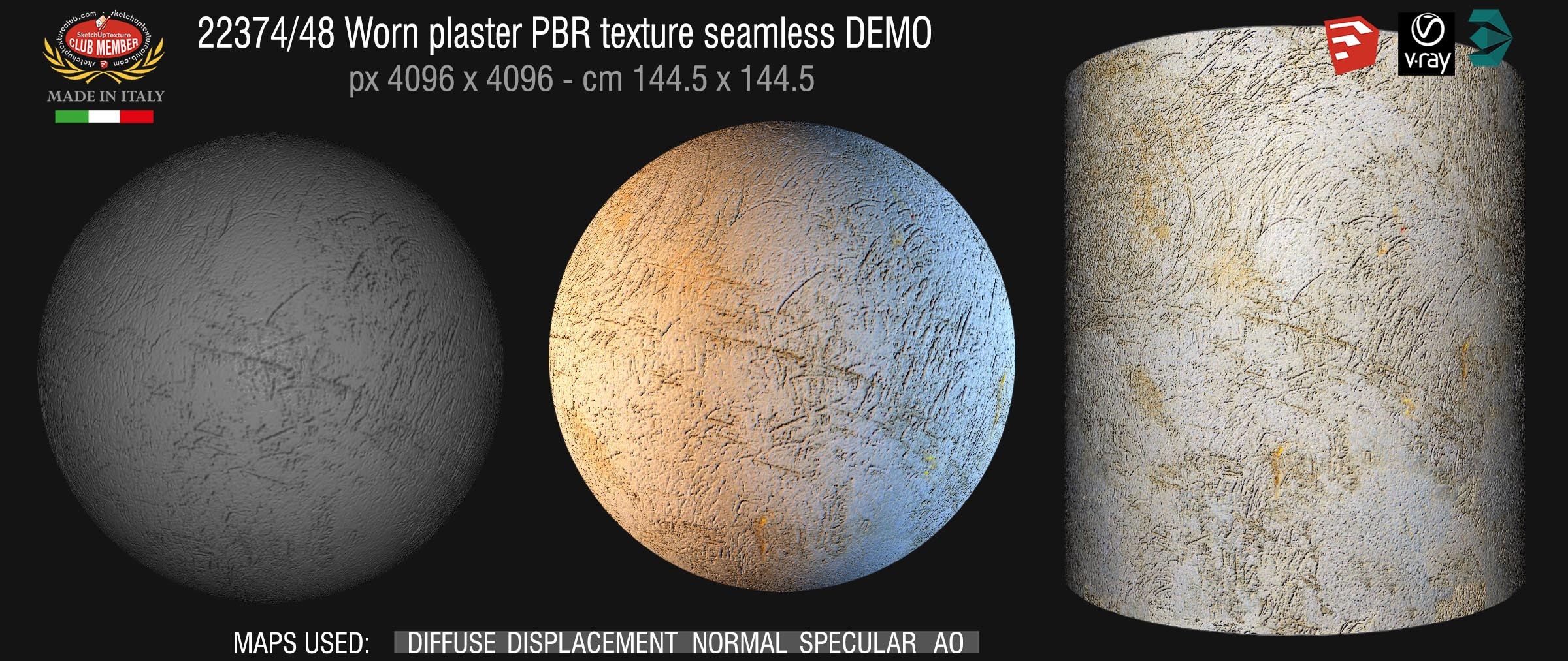 22374_48 Worn plaster PBR texture seamless DEMO