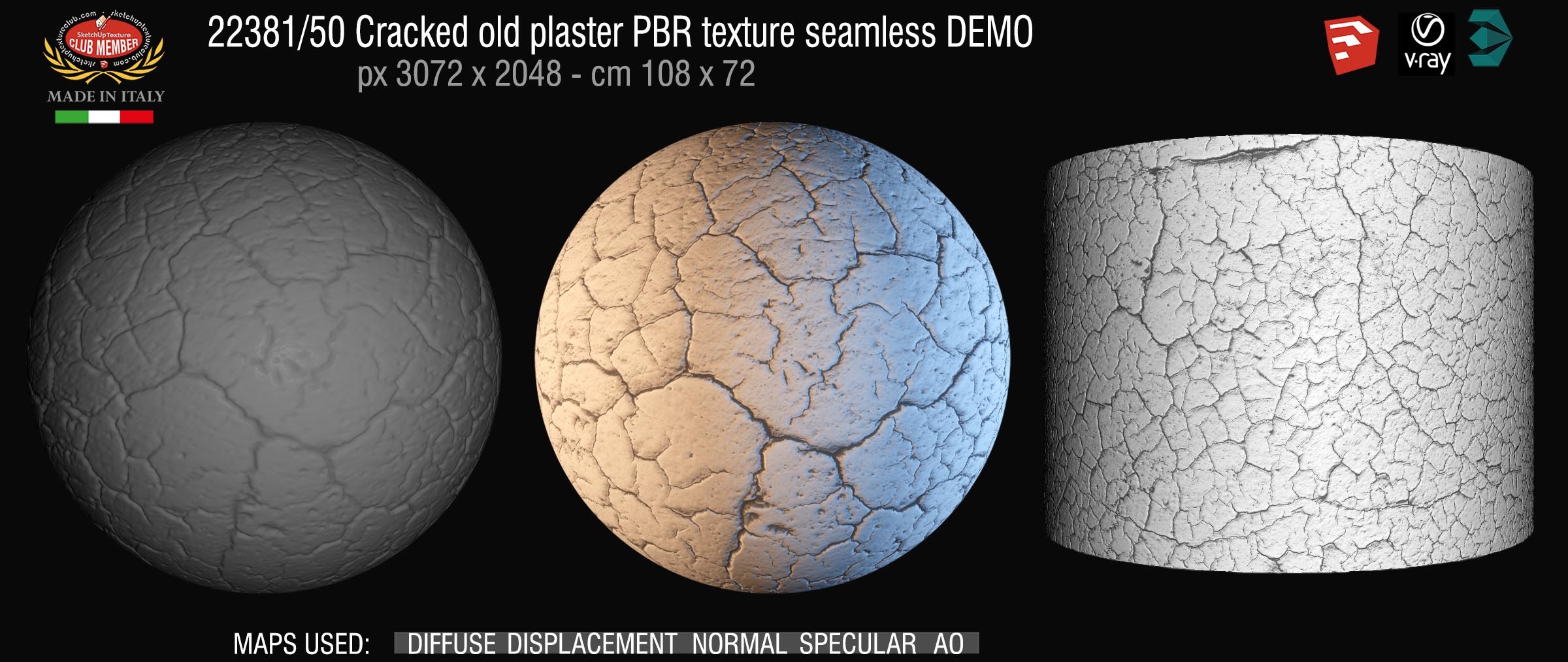22381_50 Cracked old plaster PBR texture seamless DEMO
