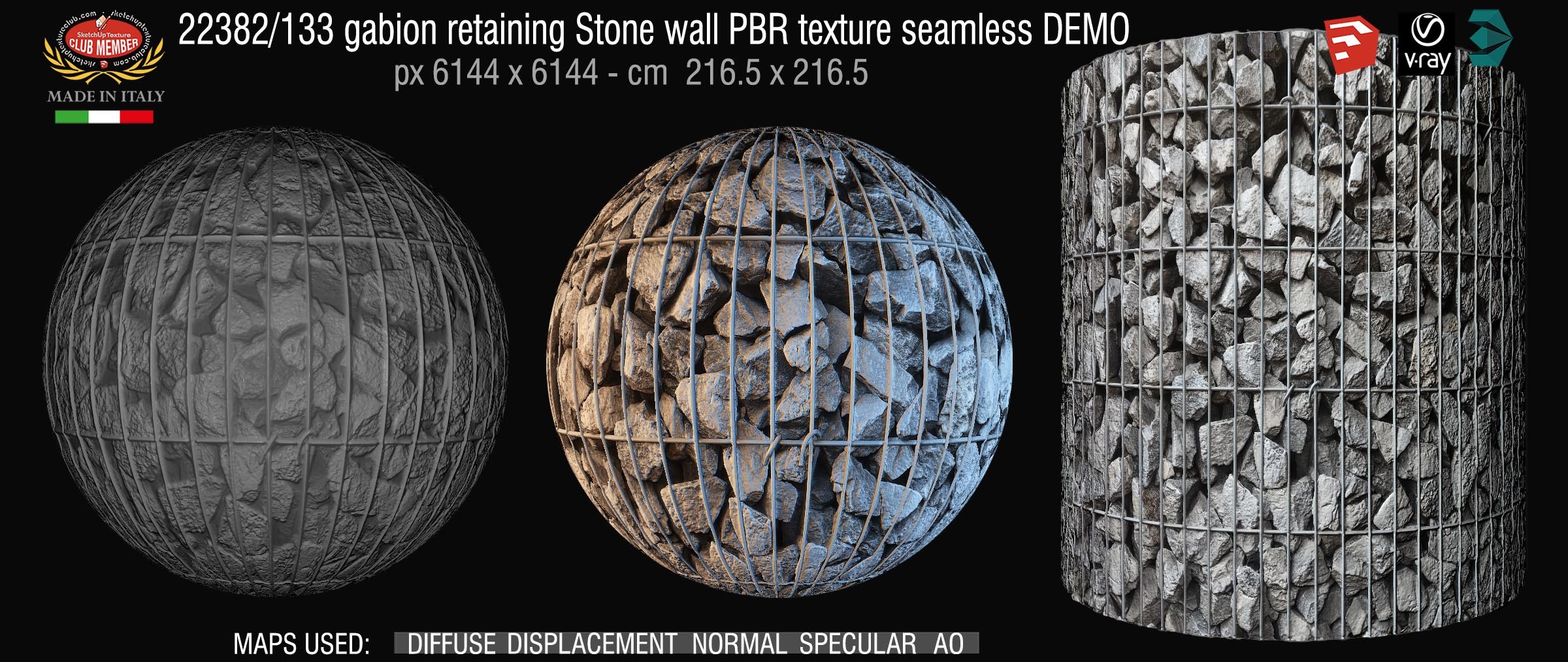 22382_133 gabion retaining Stone wall PBR texture seamless DEMO