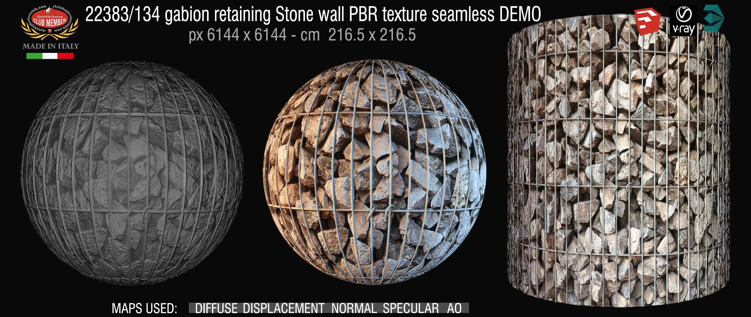22383_134 gabion retaining Stone wall PBR texture seamless DEMO