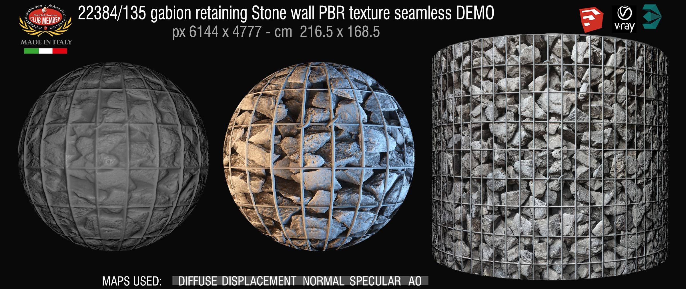 22384_135 gabion retaining Stone wall PBR texture seamless DEMO