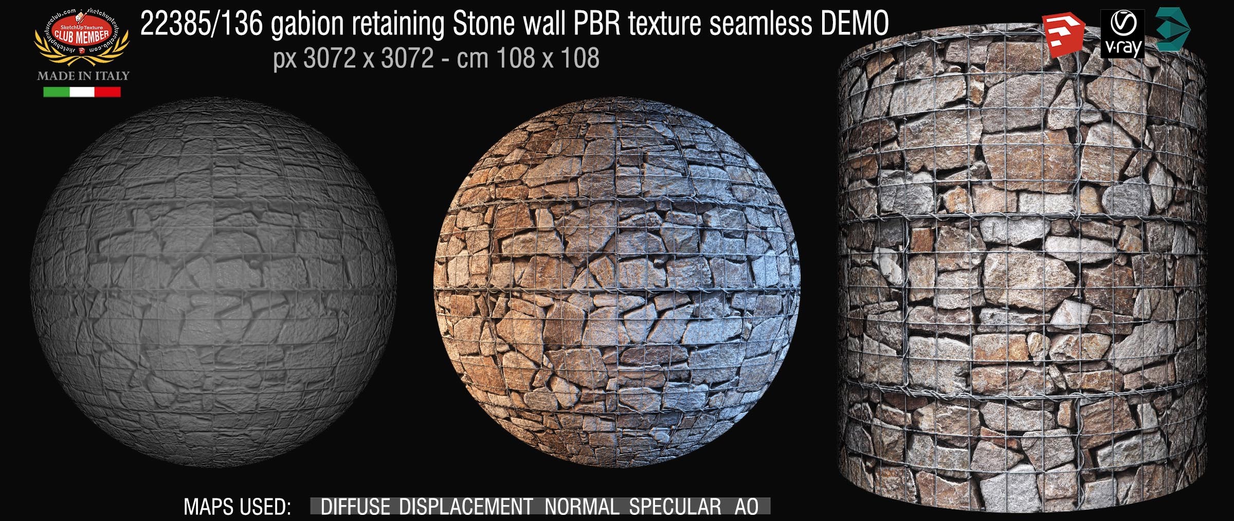 22385_136 gabion retaining Stone wall PBR texture seamless DEMO