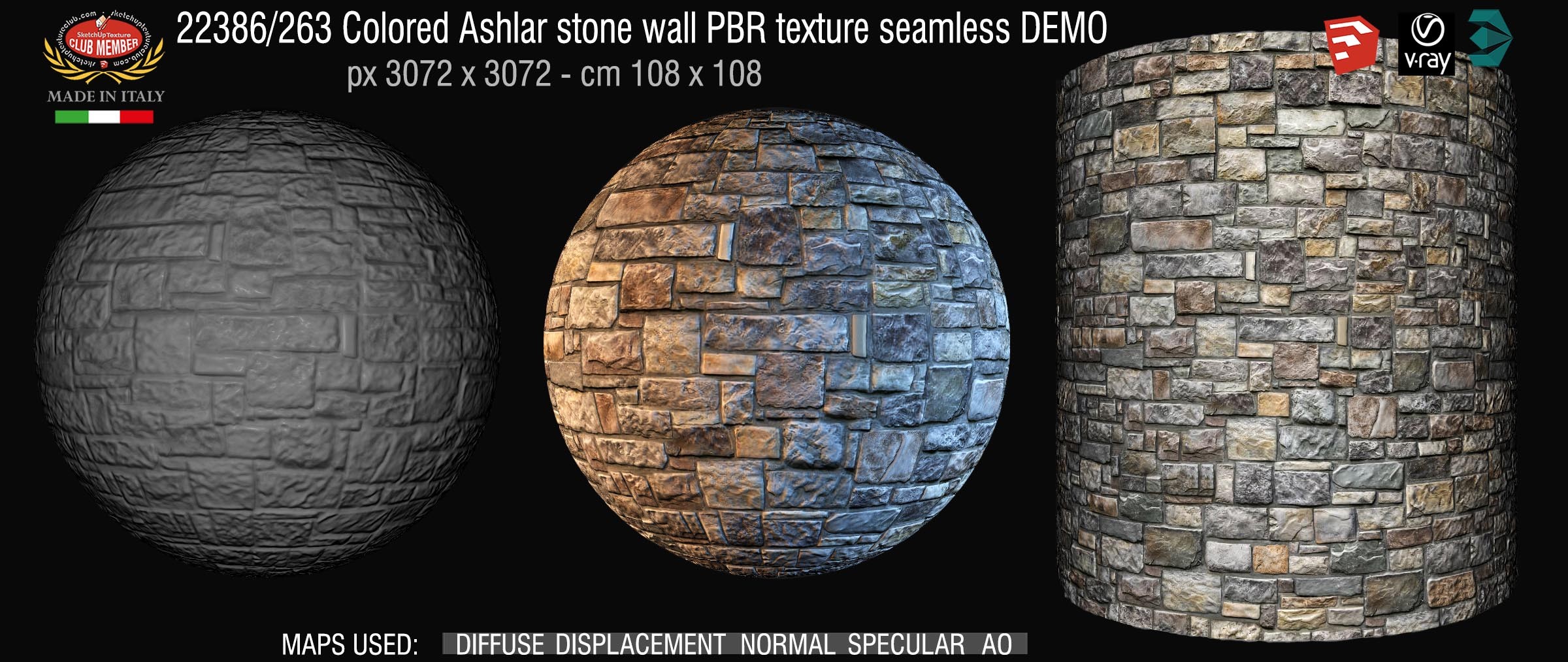 22386_263 Colored Ashlar stone wall PBR texture seamless DEMO
