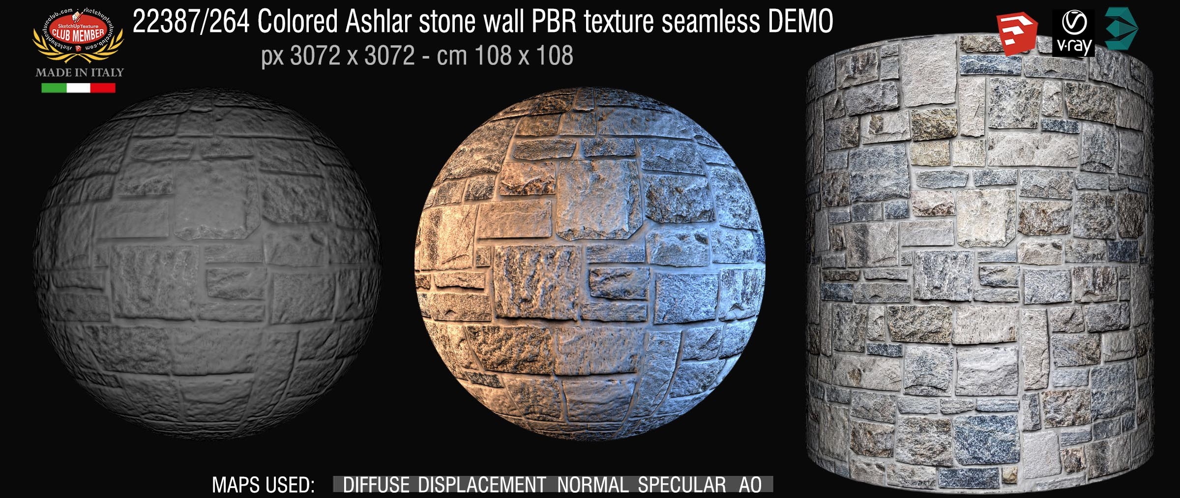 22387_264 Colored Ashlar stone wall PBR texture seamless demo